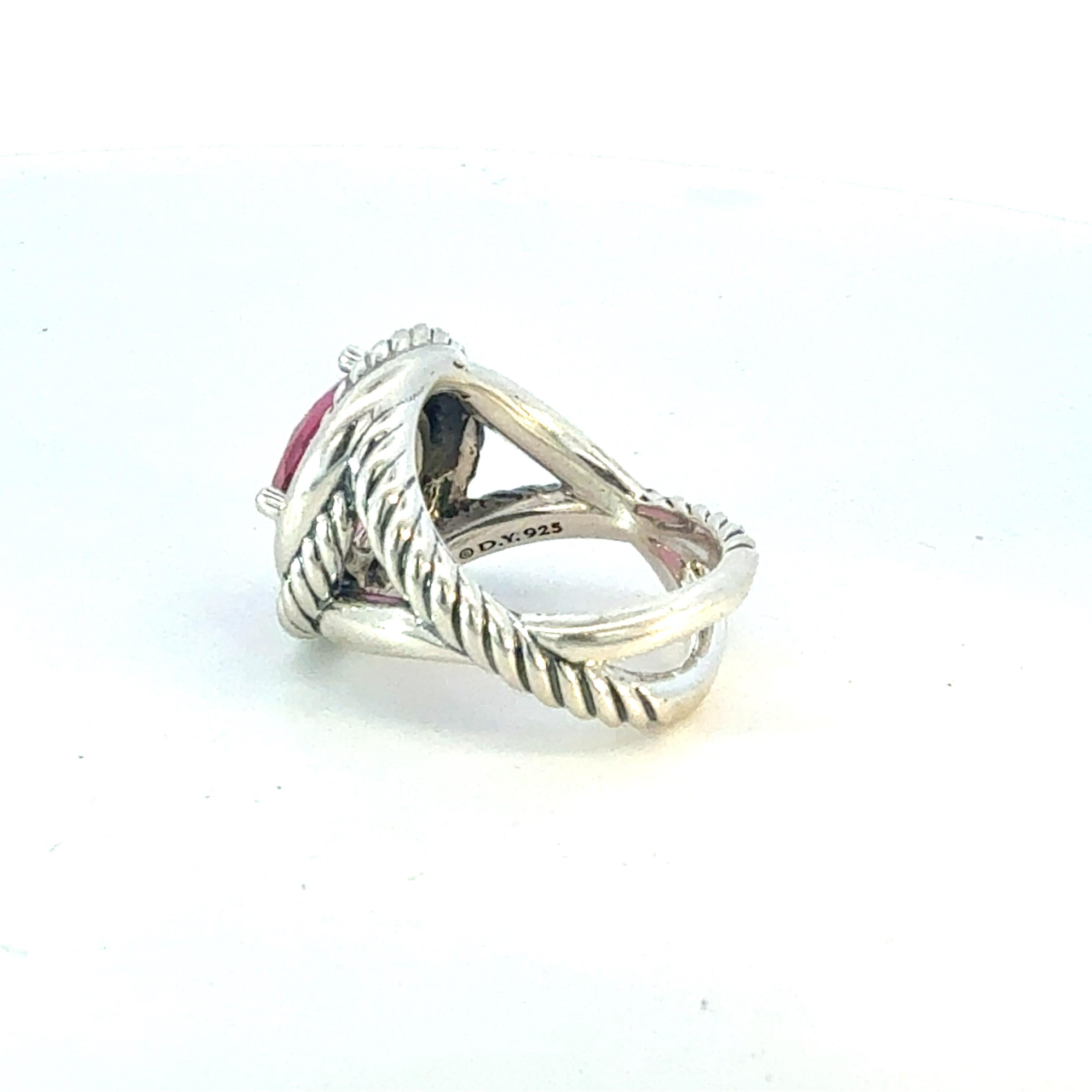 David Yurman Anello con tormalina rosa misura 6 A. Silver Estate In condizioni buone in vendita a Brooklyn, NY