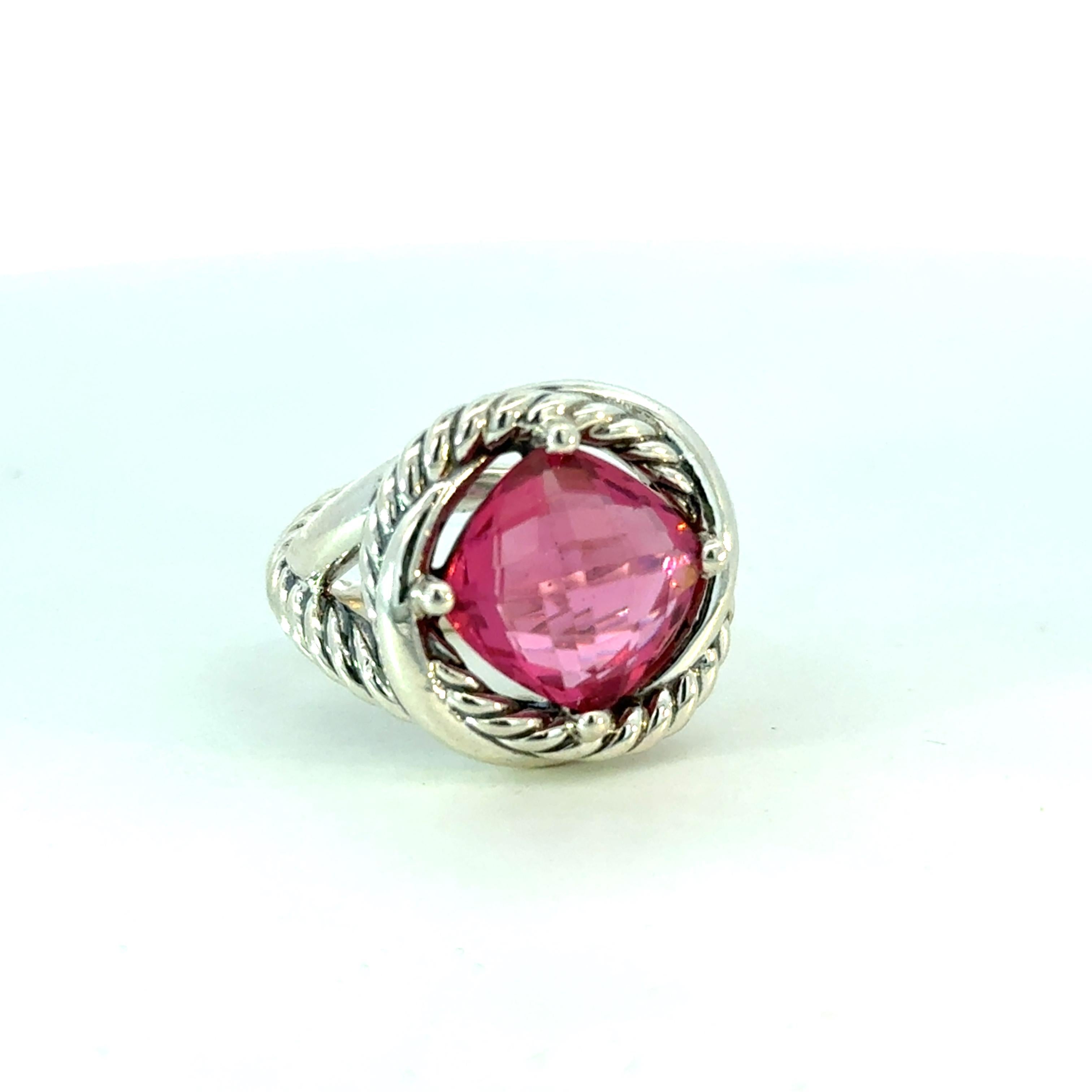 David Yurman Anello con tormalina rosa misura 6 A. Silver Estate in vendita 1