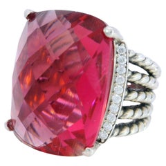 David Yurman Pink Tourmaline Ring Sterling Silver with Diamonds