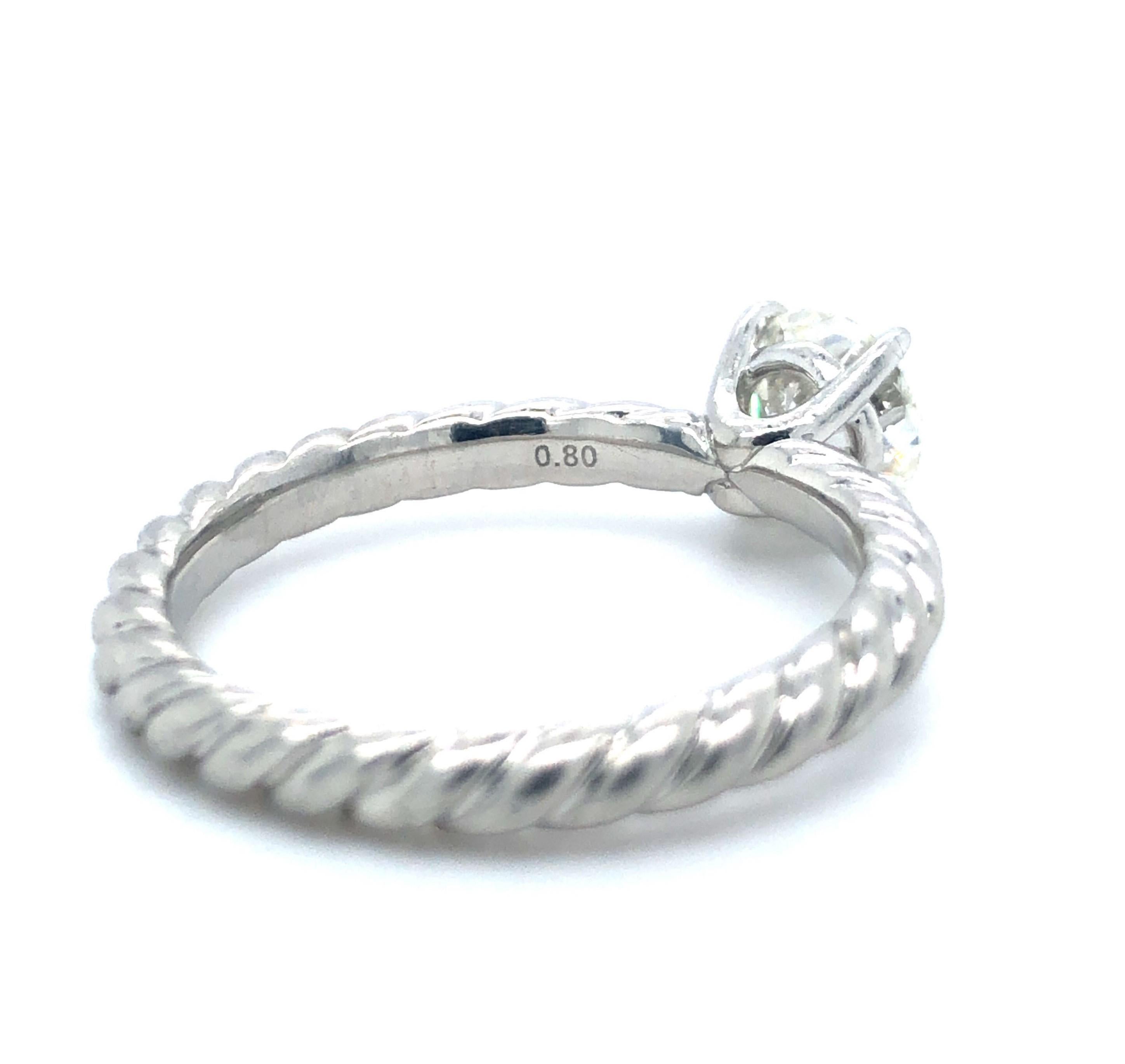 David Yurman Platinum 0.80 Carat Diamond GIA Solitaire Engagement Ring In Good Condition In Guilford, CT