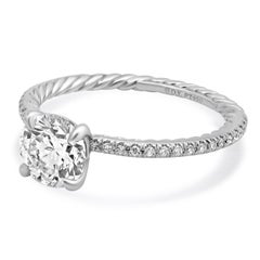 Bague de fiançailles David Yurman en platine, sertie d'un diamant rond taille brillant certifié par le GIA