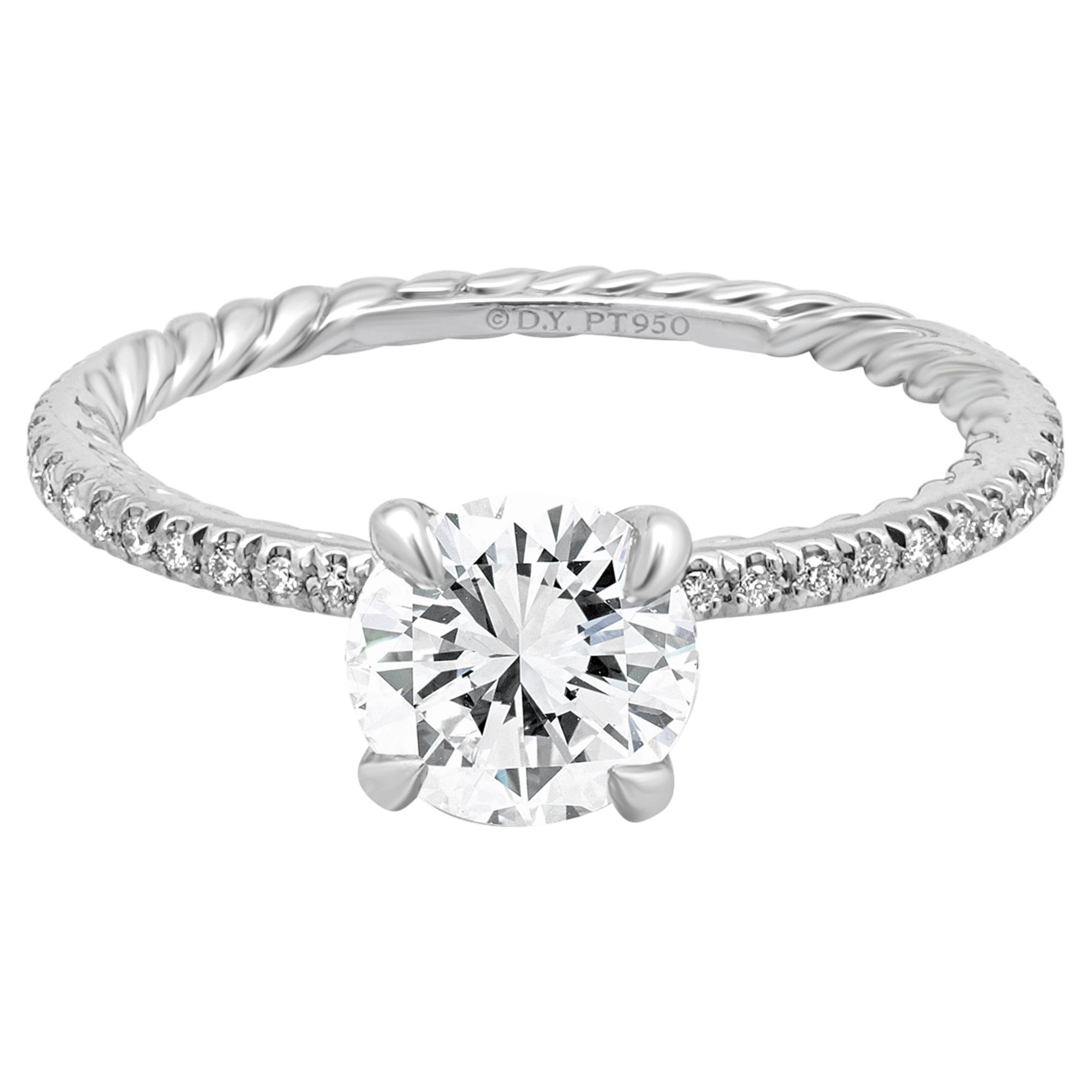 David Yurman Platinum GIA Certified Round Brilliant Cut Diamond Engagement Ring