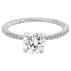 Bague de fiançailles David Yurman en platine, sertie d'un diamant rond taille brillant certifié par le GIA