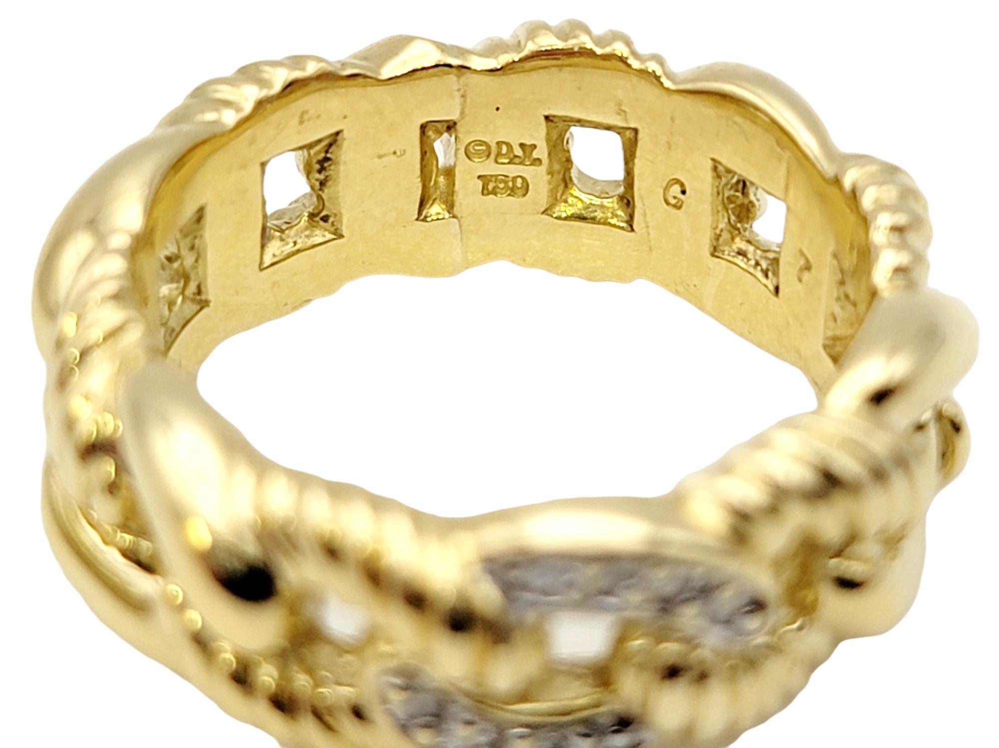 Contemporary David Yurman Polished 18 Karat Yellow Gold Twisted Chain Link Ring with Diamonds