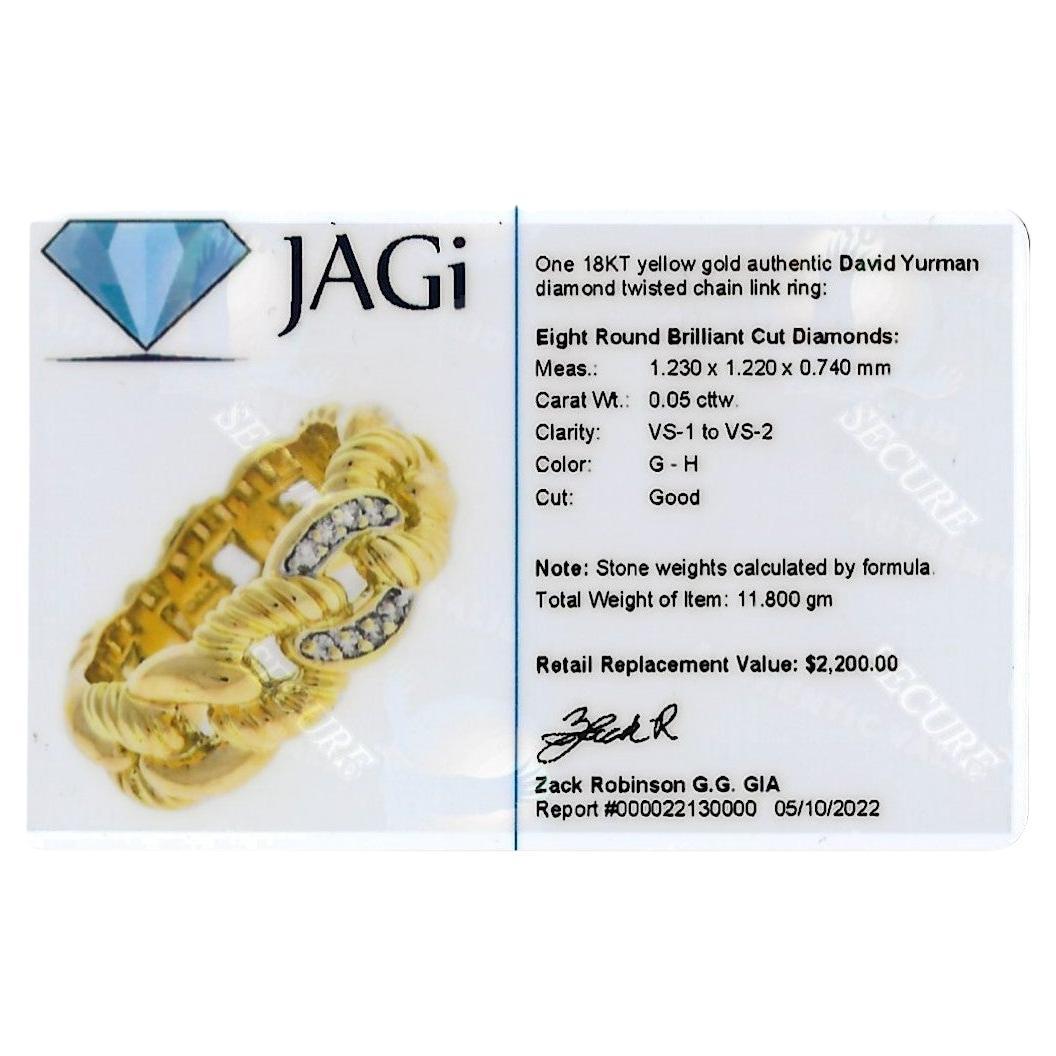 Women's David Yurman Polished 18 Karat Yellow Gold Twisted Chain Link Ring with Diamonds