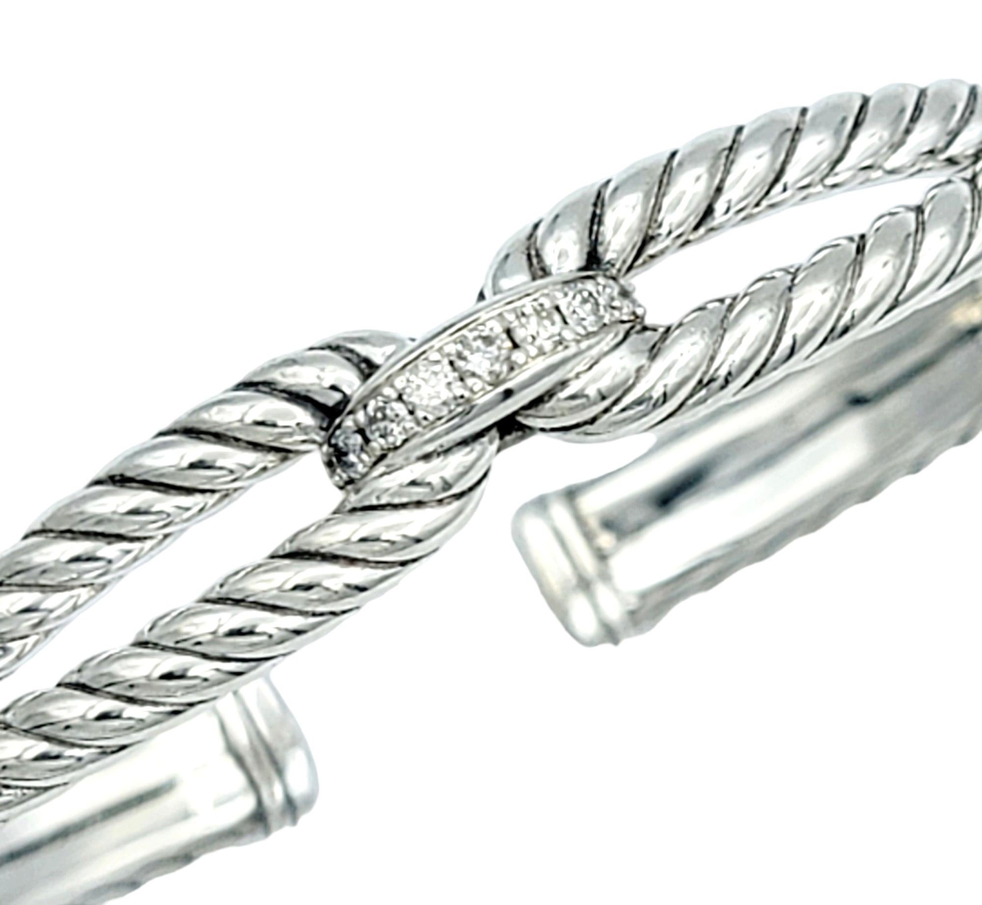 Manschettenarmband aus poliertem Sterlingsilber mit Kabelschleifen und Diamanten von David Yurman (Zeitgenössisch) im Angebot