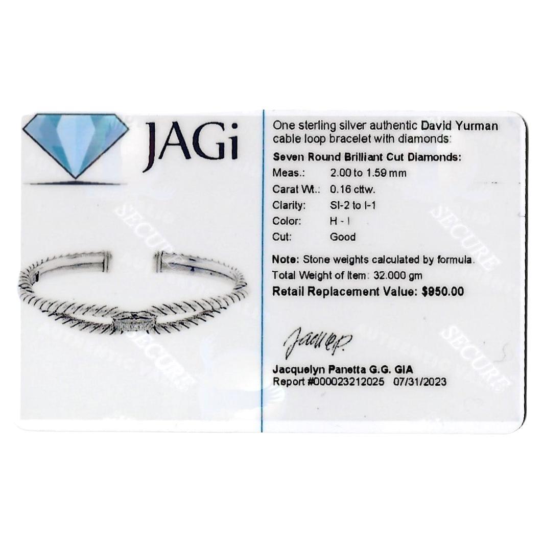 Manschettenarmband aus poliertem Sterlingsilber mit Kabelschleifen und Diamanten von David Yurman im Angebot 3