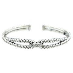 David Yurman Polished Sterling Silver Cable Loop Cuff Bracelet with Diamonds
