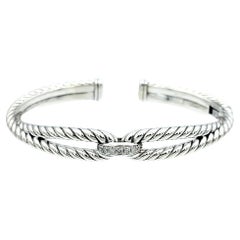 David Yurman Bracelet manchette en argent sterling poli avec diamants et boucles