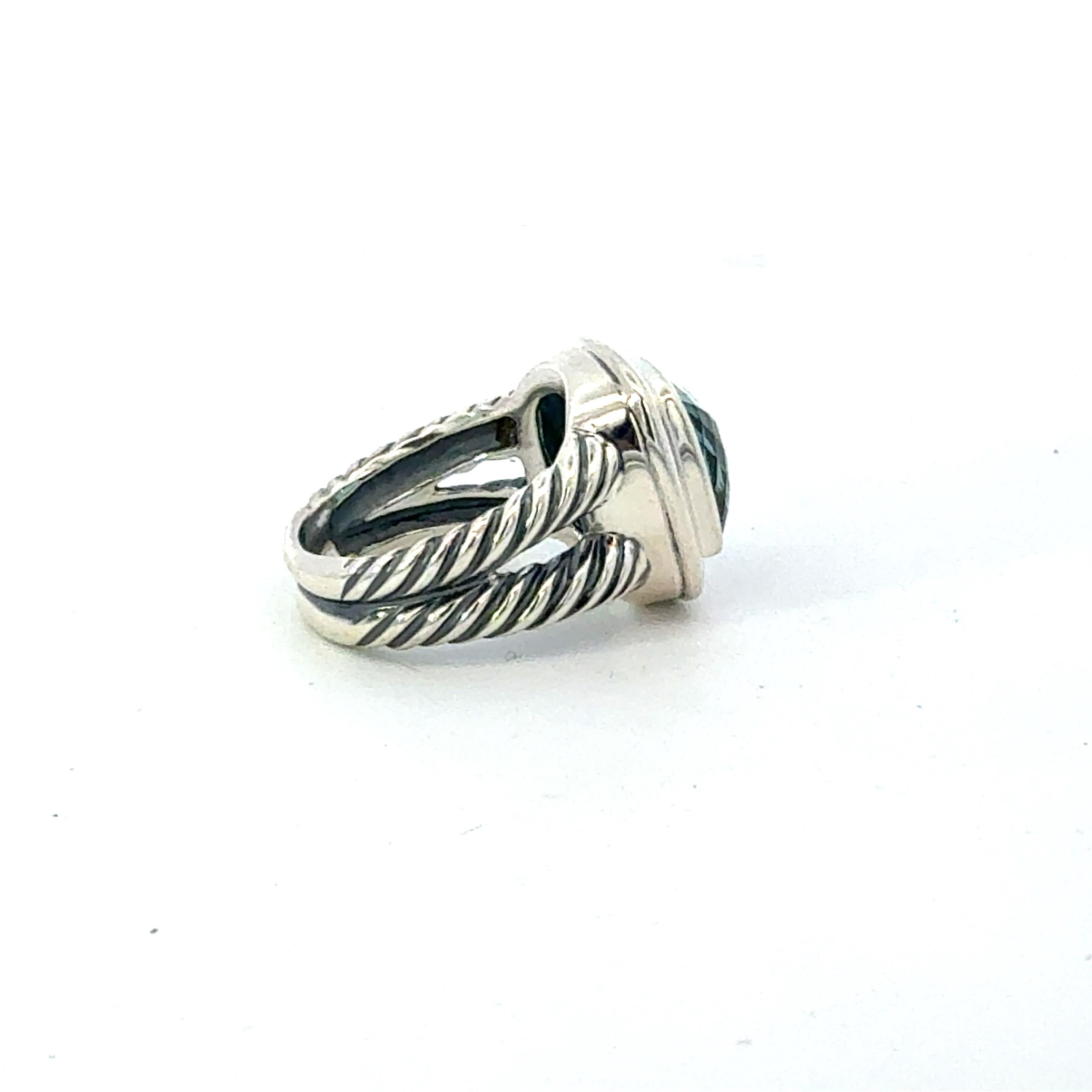 Taglio cuscino antico David Yurman Prasiolite Albion Ring Size 6, 11 mm Sterling Silver Estate in vendita