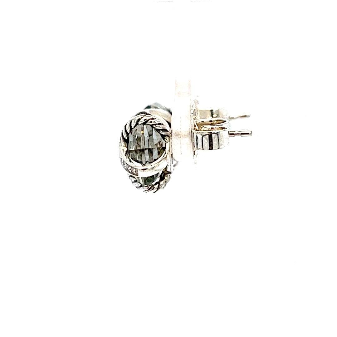 David Yurman Prasiolite and Diamond Stud Earrings In Good Condition For Sale In Coral Gables, FL