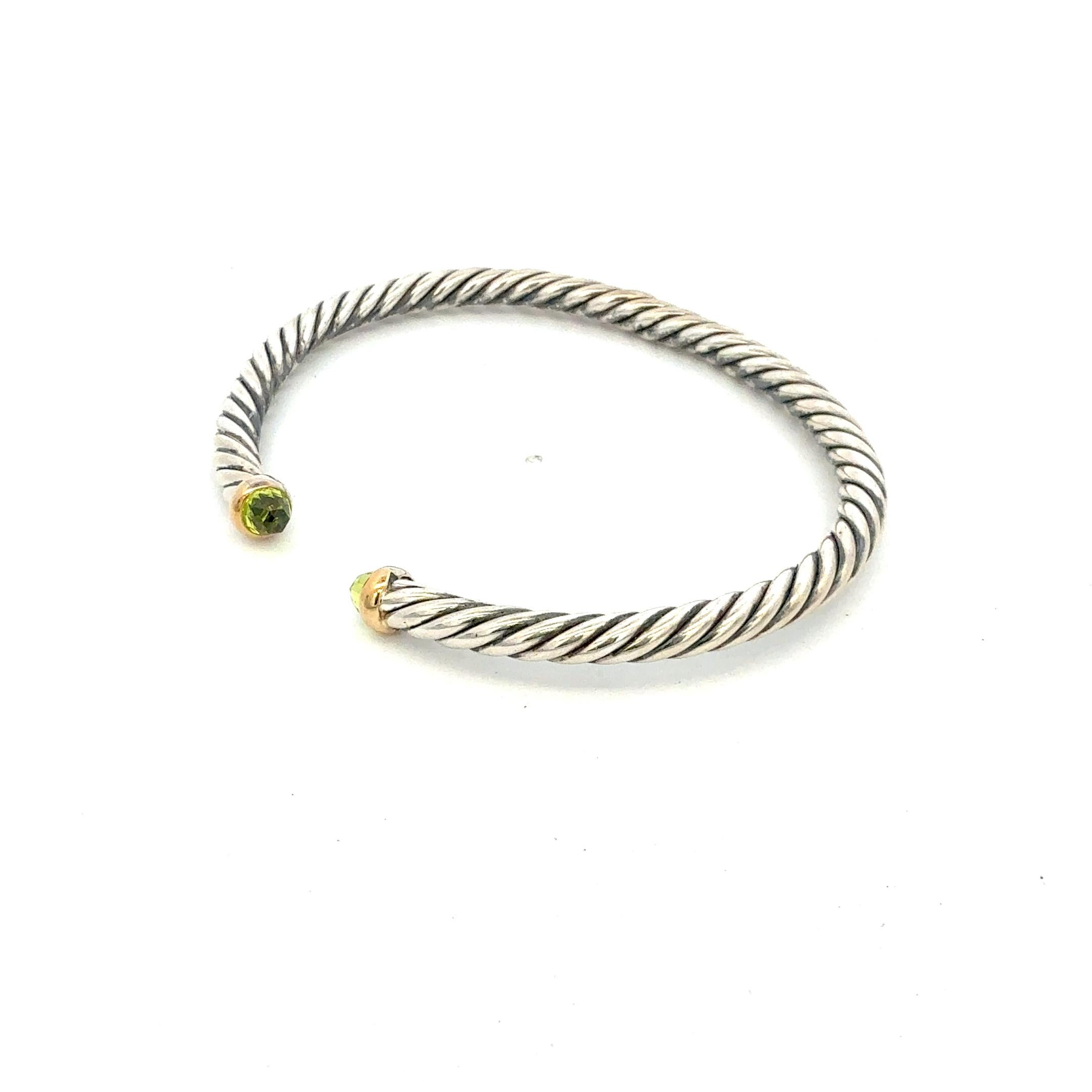 Taglio misto David Yurman Bracciale a Cavo con Prasiolite Taglia M Oro e Argento Estate in vendita