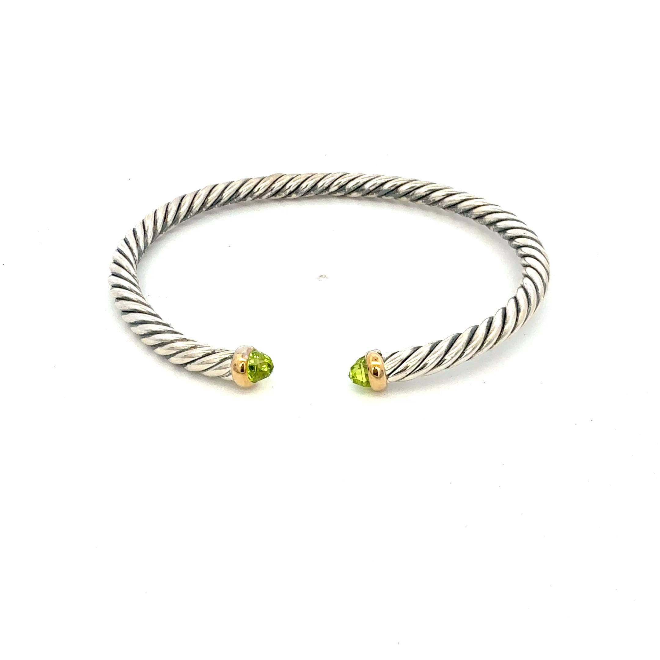 David Yurman Bracciale a Cavo con Prasiolite Taglia M Oro e Argento Estate In condizioni buone in vendita a Brooklyn, NY