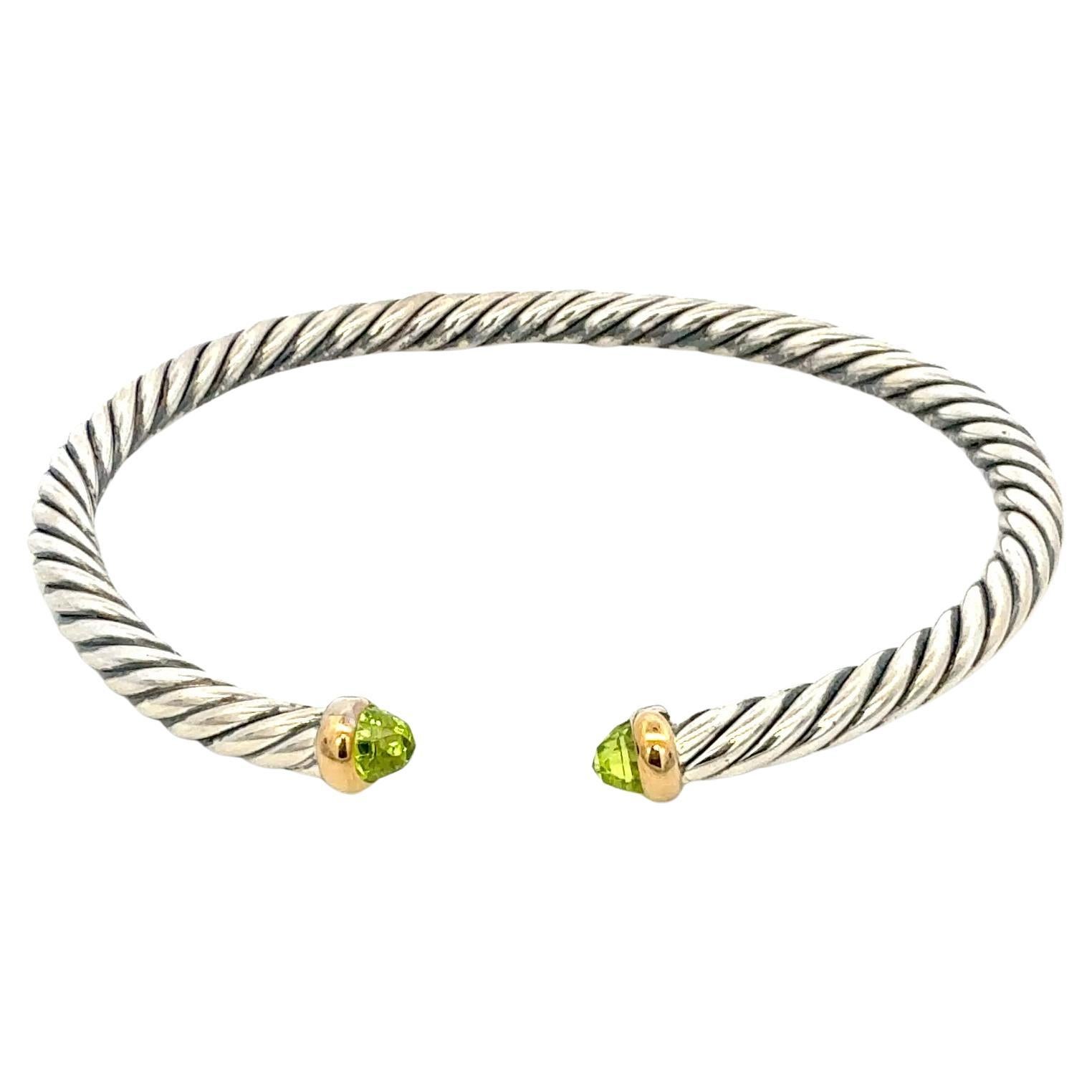 David Yurman Bracciale a Cavo con Prasiolite Taglia M Oro e Argento Estate in vendita