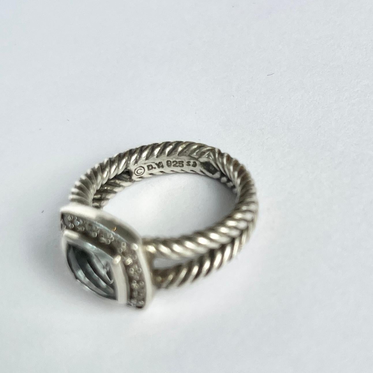 Modern David Yurman Prasiolite Diamond and Silver Cable Band Ring For Sale