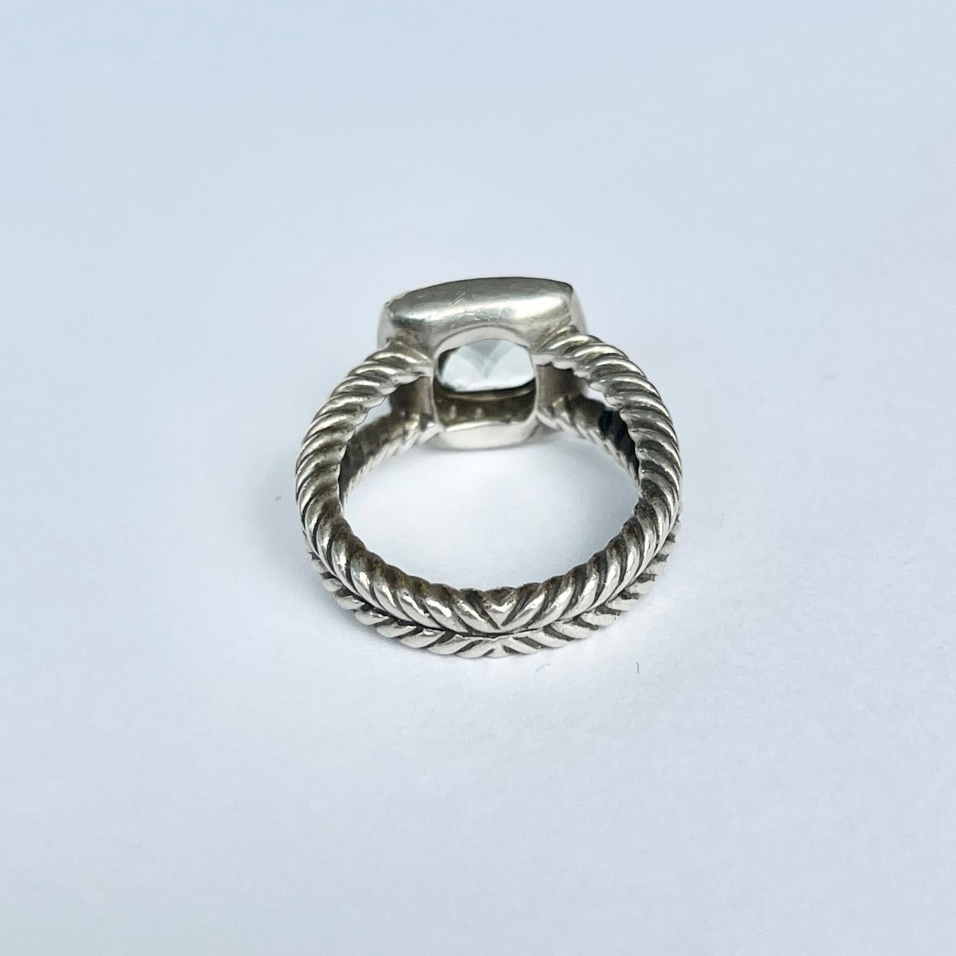 Uncut David Yurman Prasiolite Diamond and Silver Cable Band Ring For Sale