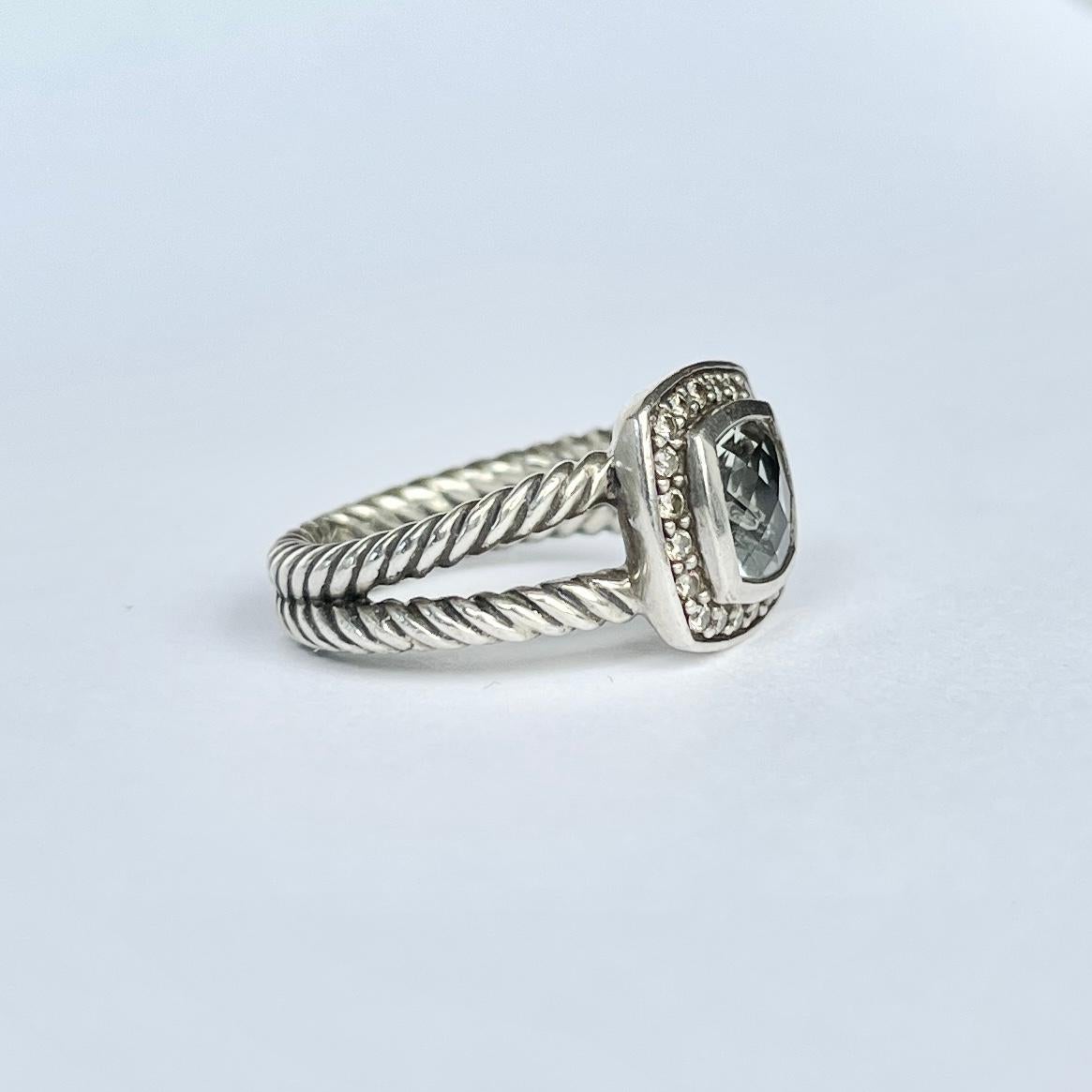 David Yurman Prasiolite Diamond and Silver Cable Band Ring In Good Condition For Sale In Chipping Campden, GB