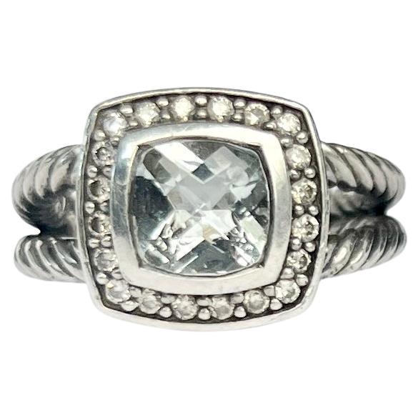 David Yurman Prasiolite Diamond and Silver Cable Band Ring For Sale