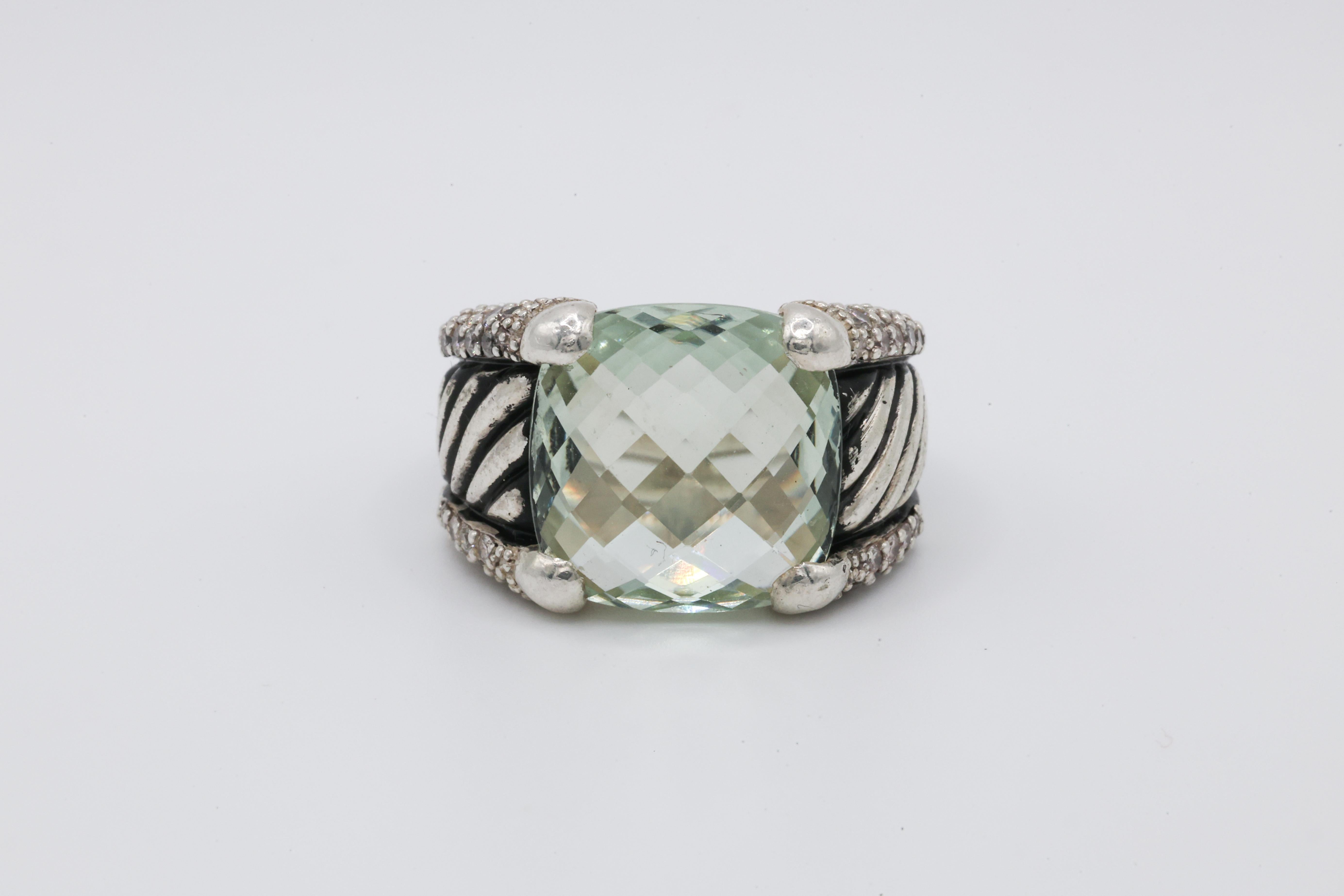 David Yurman Prasiolite & Diamond Cable Band Size: 7 In Excellent Condition In Los Angeles, CA