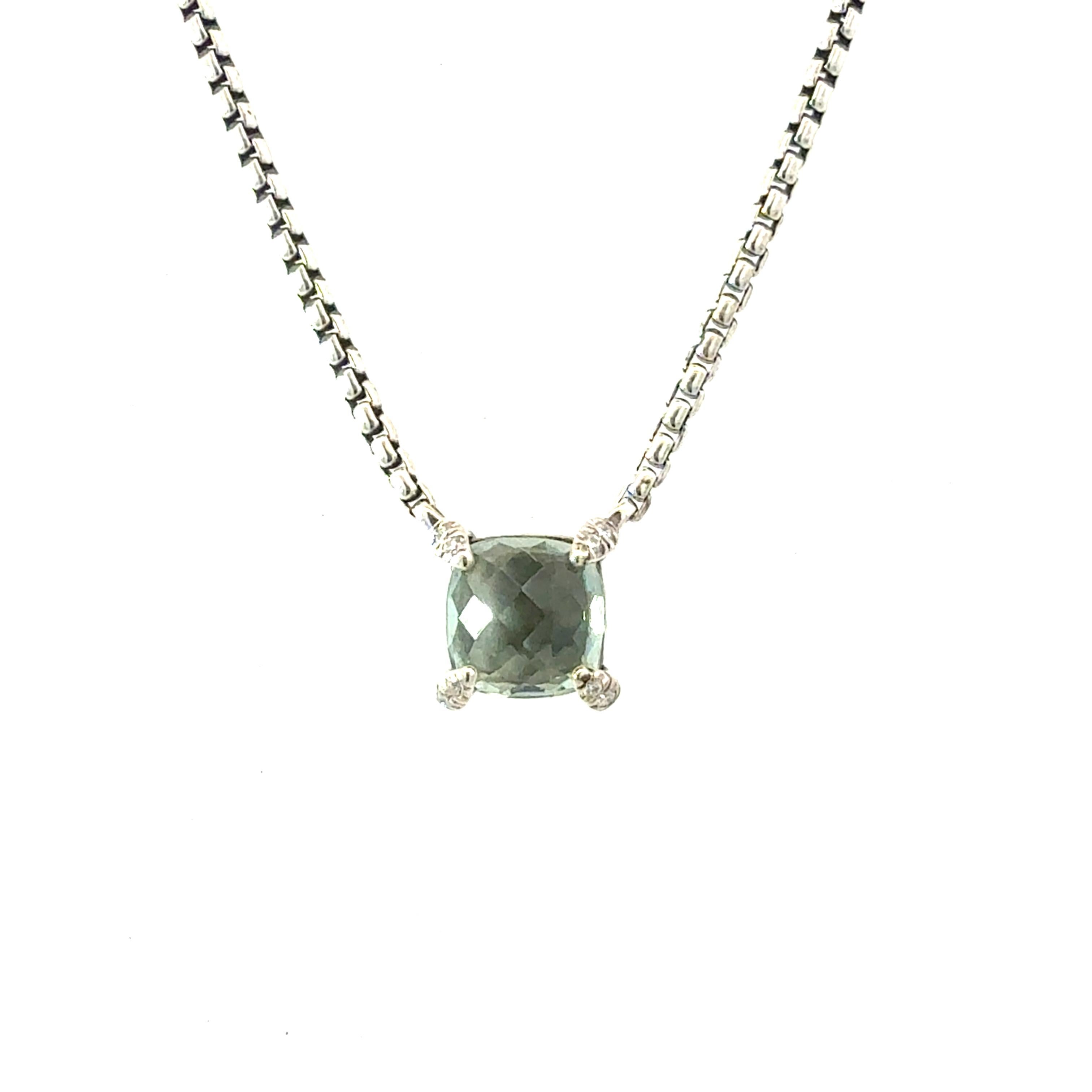 David Yurman Prasiolite Diamond Necklace 17" Sterling Silver Estate