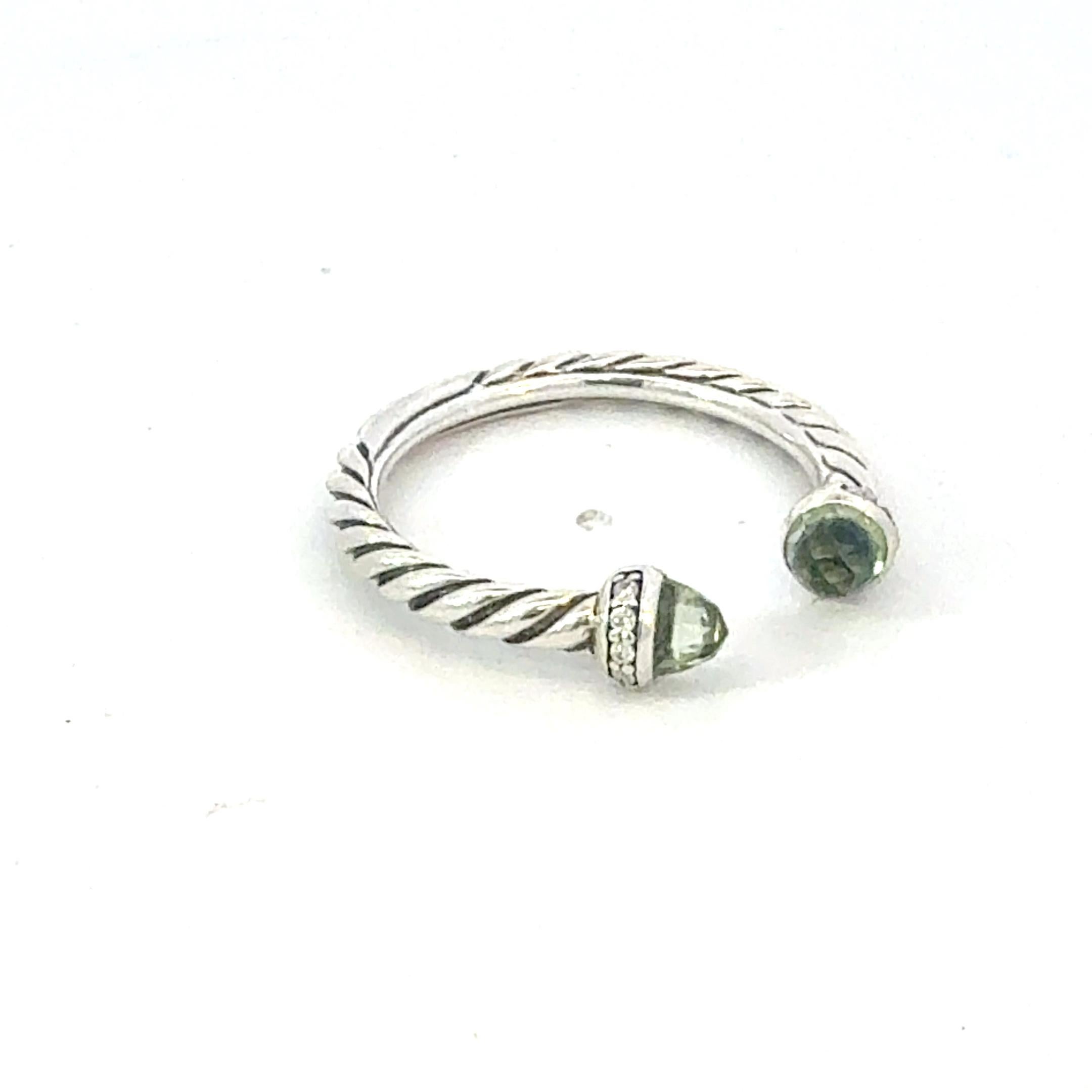 David Yurman Prasiolite Diamond Ring Size 8 Sterling Silver Estate In condizioni buone in vendita a Brooklyn, NY