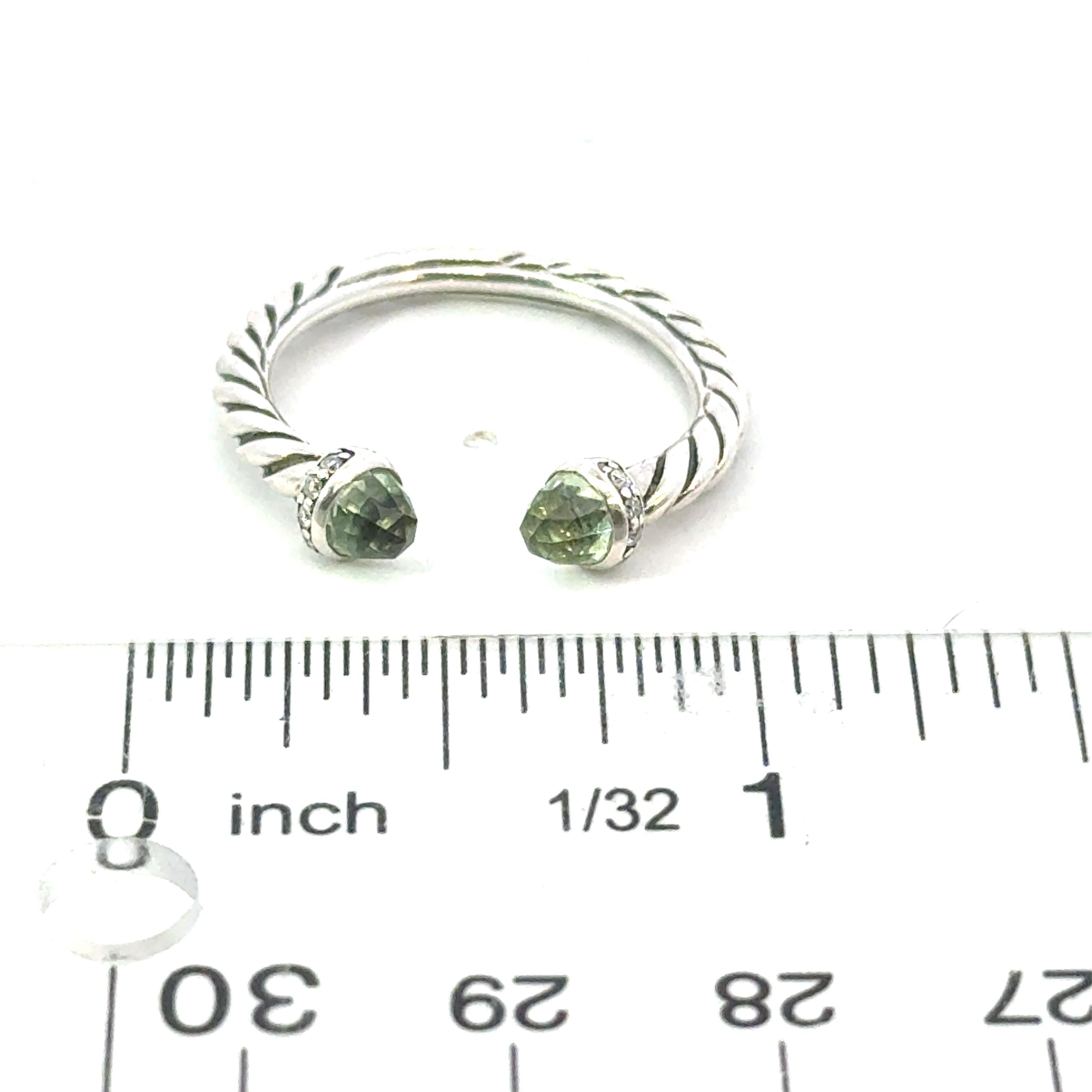David Yurman Prasiolite Diamond Ring Size 8 Sterling Silver Estate in vendita 1