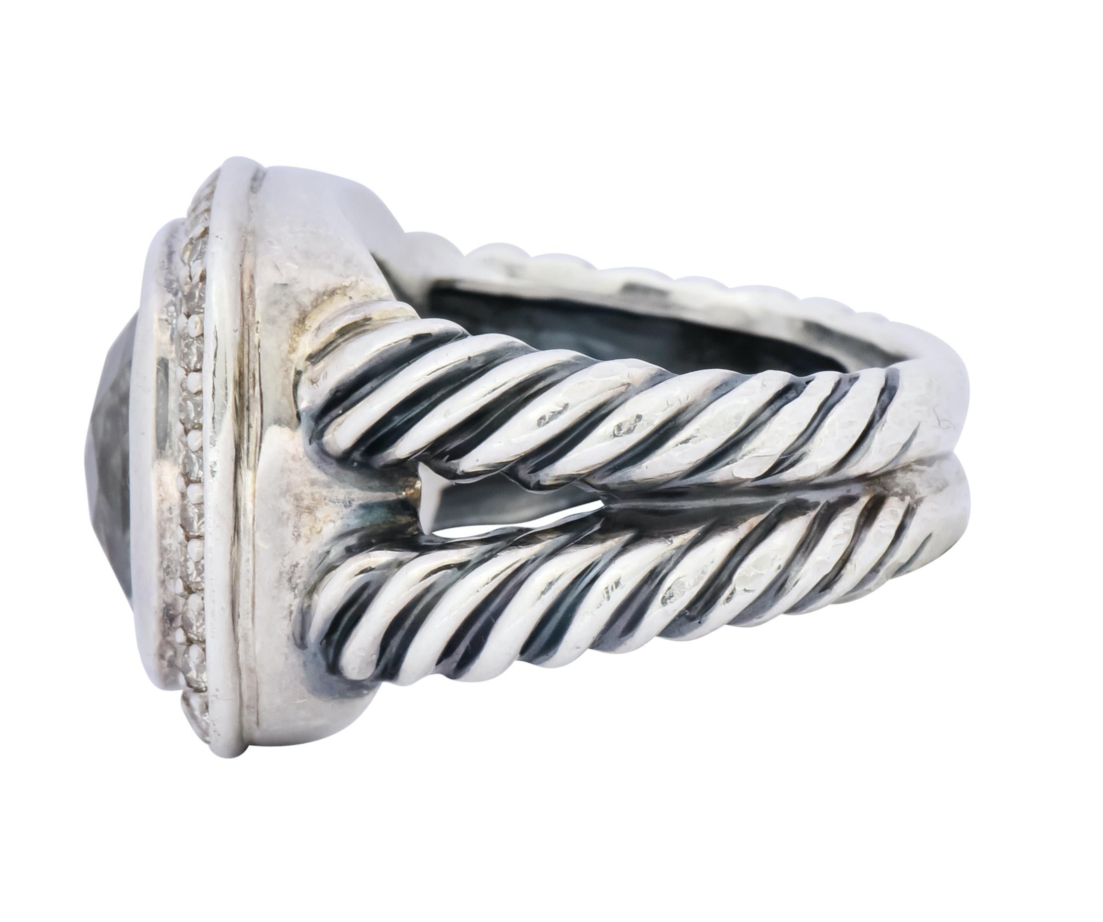 Contemporary David Yurman Prasiolite Diamond Sterling Silver Albion Ring