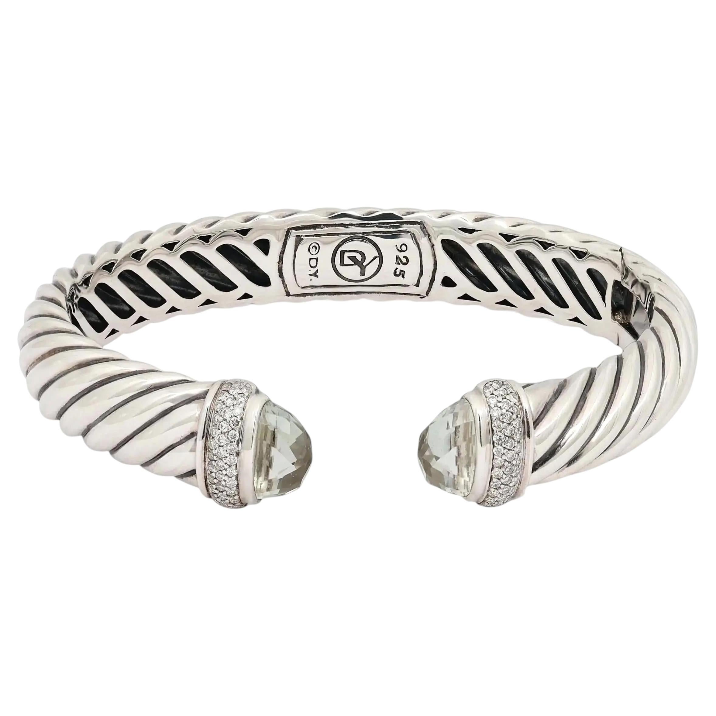 David Yurman Bracciale Waverly con Prasiolite e Diamanti in Argento 925 10mm