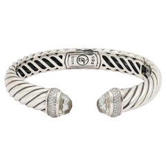 David Yurman Prasiolite & Diamond Waverly Cuff Bracelet 925 Sterling Silver 10mm