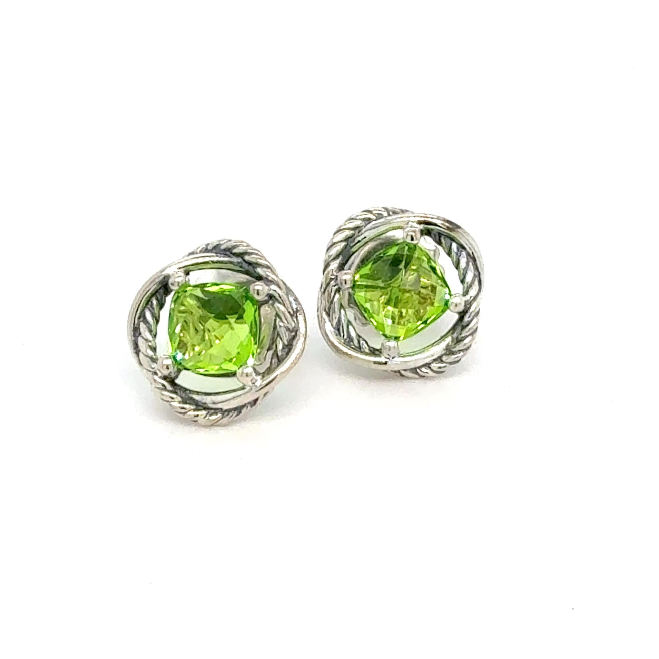 Antique Cushion Cut David Yurman Prasiolite Infinity Earrings Sterling Silver Estate