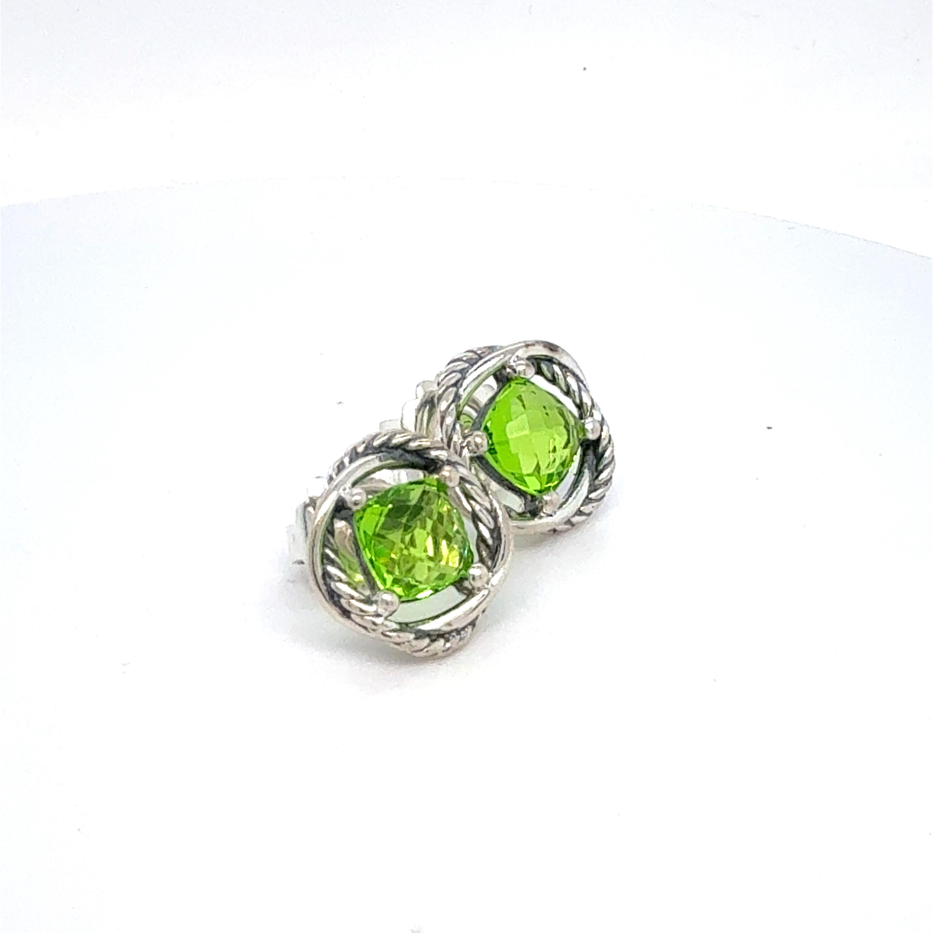 David Yurman Prasiolite Infinity Earrings Sterling Silver Estate In Good Condition In Brooklyn, NY