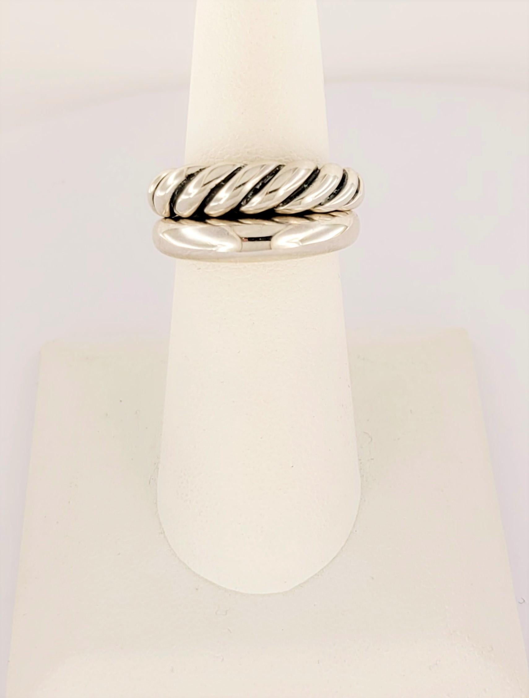 Donna David Yurman Pure Form 2 Row  Anello impilabile in argento sterling misura 6,5 in vendita