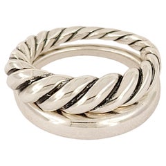 DAVID YURMAN Pure Forme 2 rangées  Bague empilable en argent sterling taille 6,5