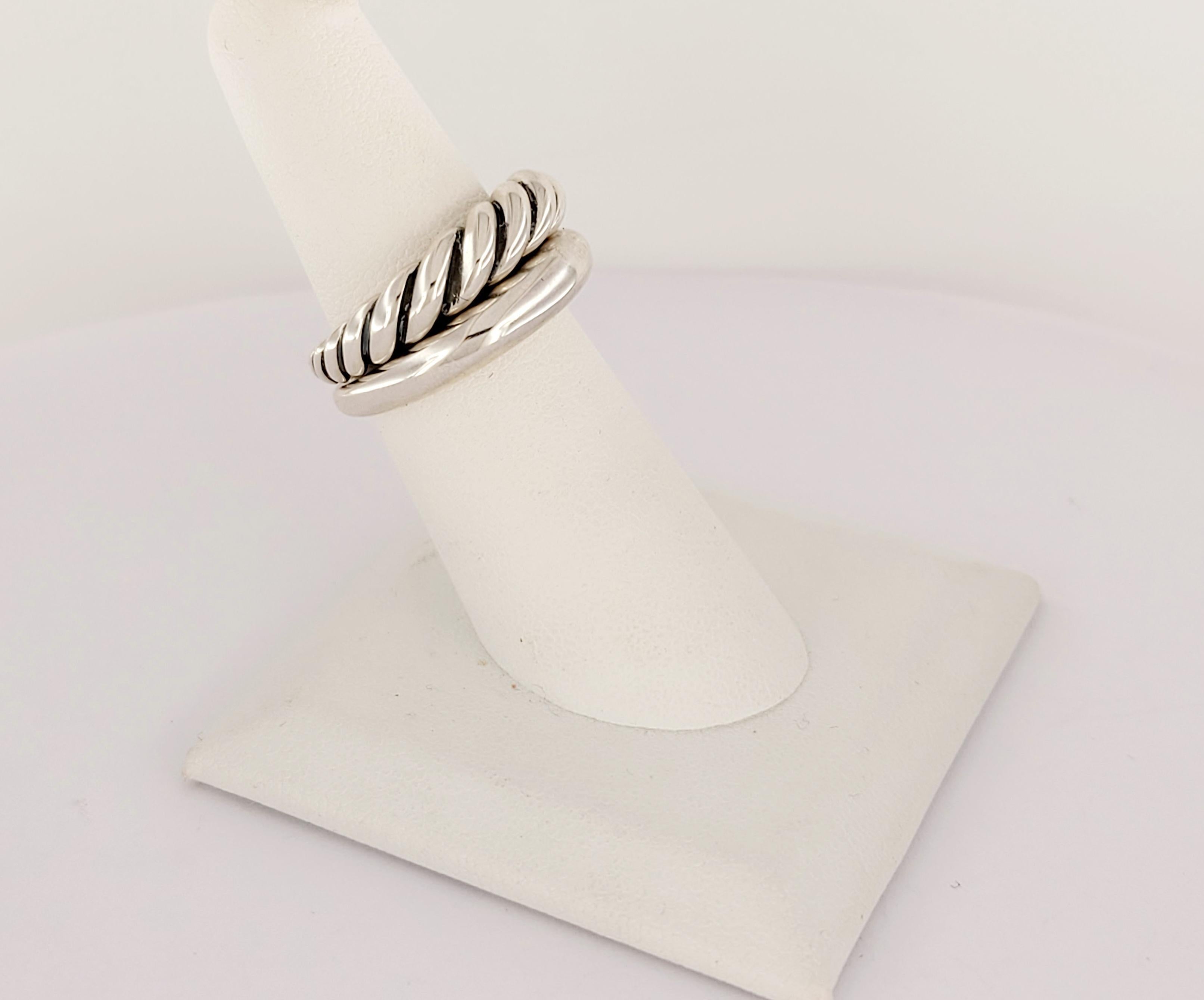 DAVID YURMAN Pure Form 2 Row Sterling Silver Stacking Ring Size 7 In New Condition In New York, NY