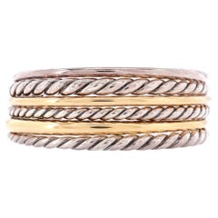 David Yurman Pure Form Six Row Cuff Bracelet Sterling Silver and 18k Yellow Gold