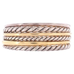 David Yurman Pure Form Six Row Cuff Bracelet Sterling Silver and 18k Yellow Gold