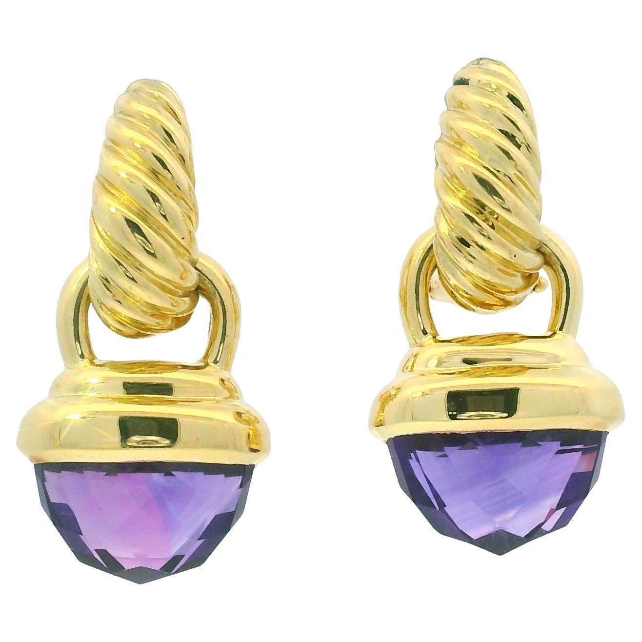 David Yurman Purple Amethyst 18-Karat Drop Earrings In Stock