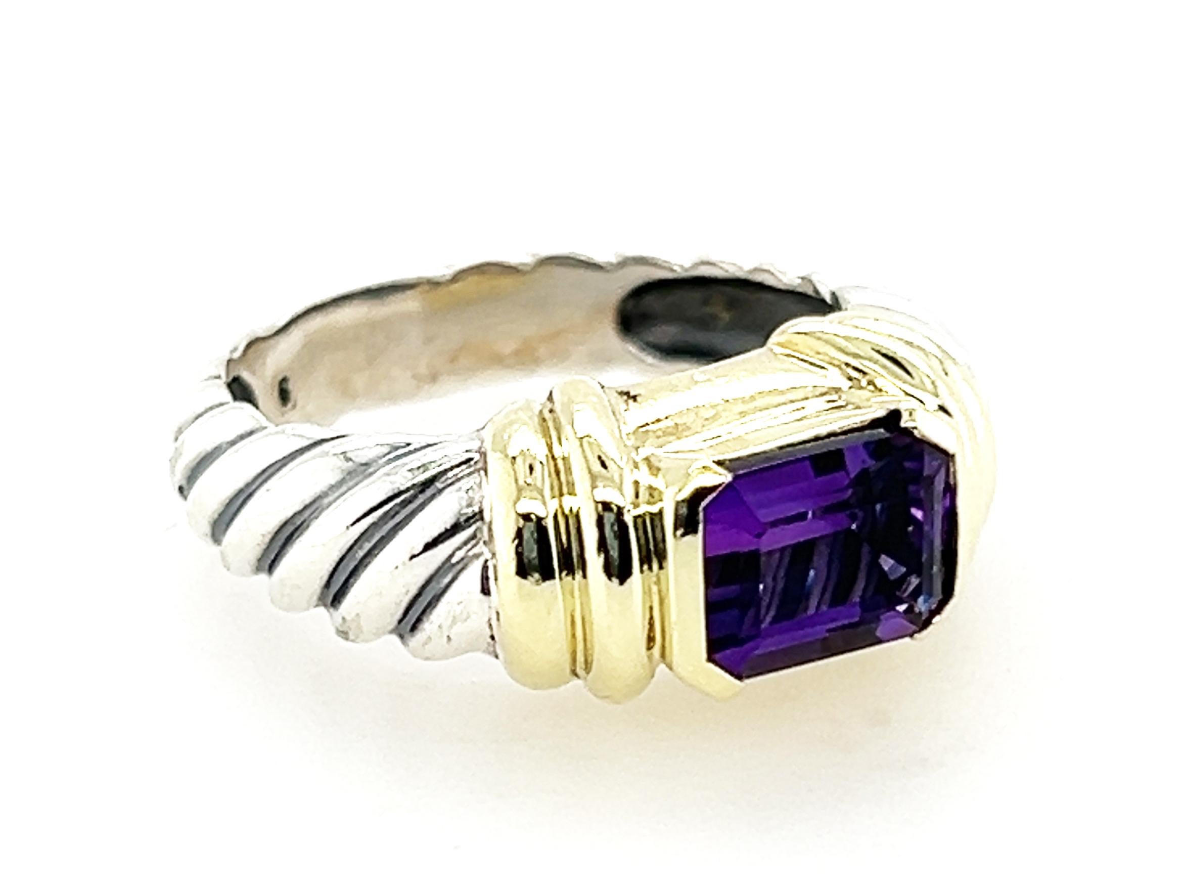 Emerald Cut David Yurman Purple Amethyst Noblesse Ring Sterling Silver 14K Size 7 Retired
