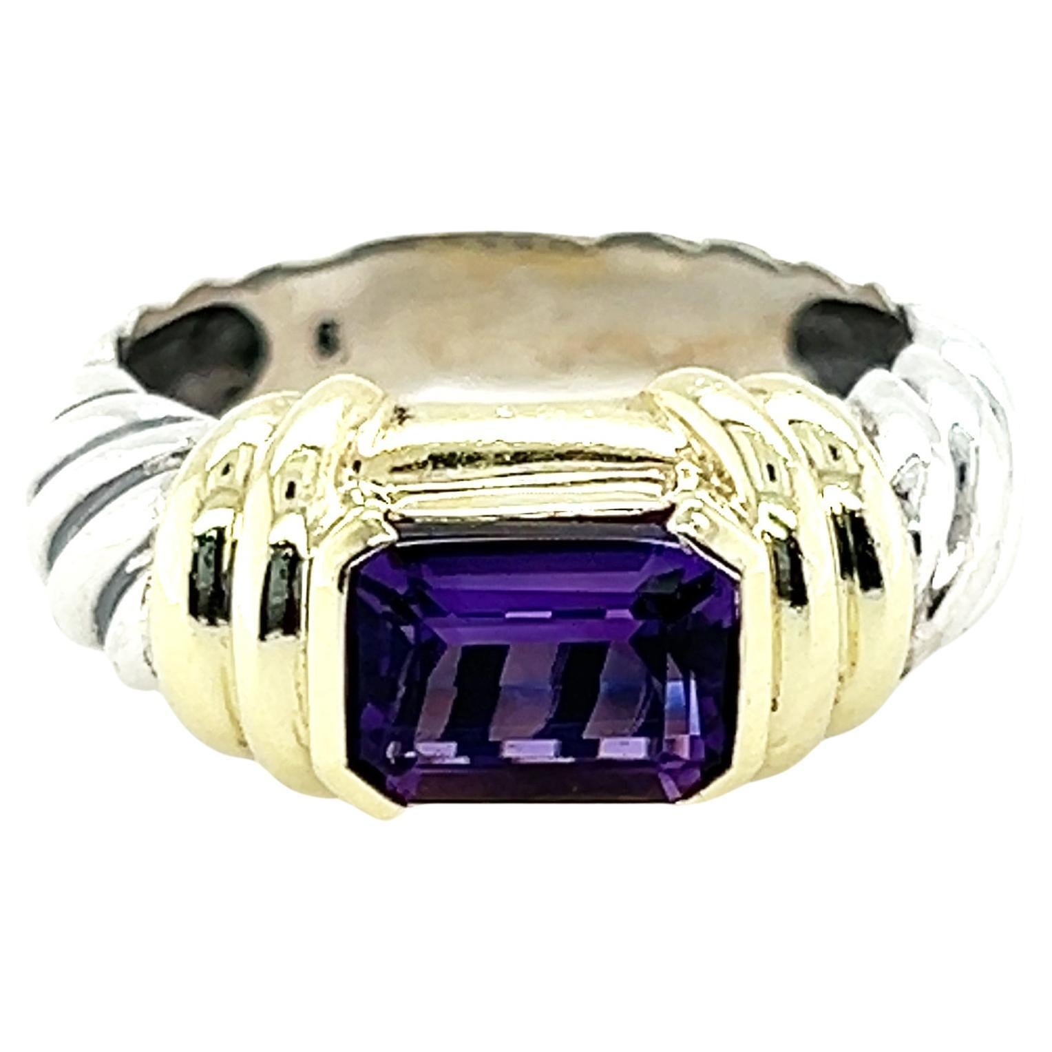 David Yurman Purple Amethyst Noblesse Ring Sterling Silver 14K Size 7 Retired