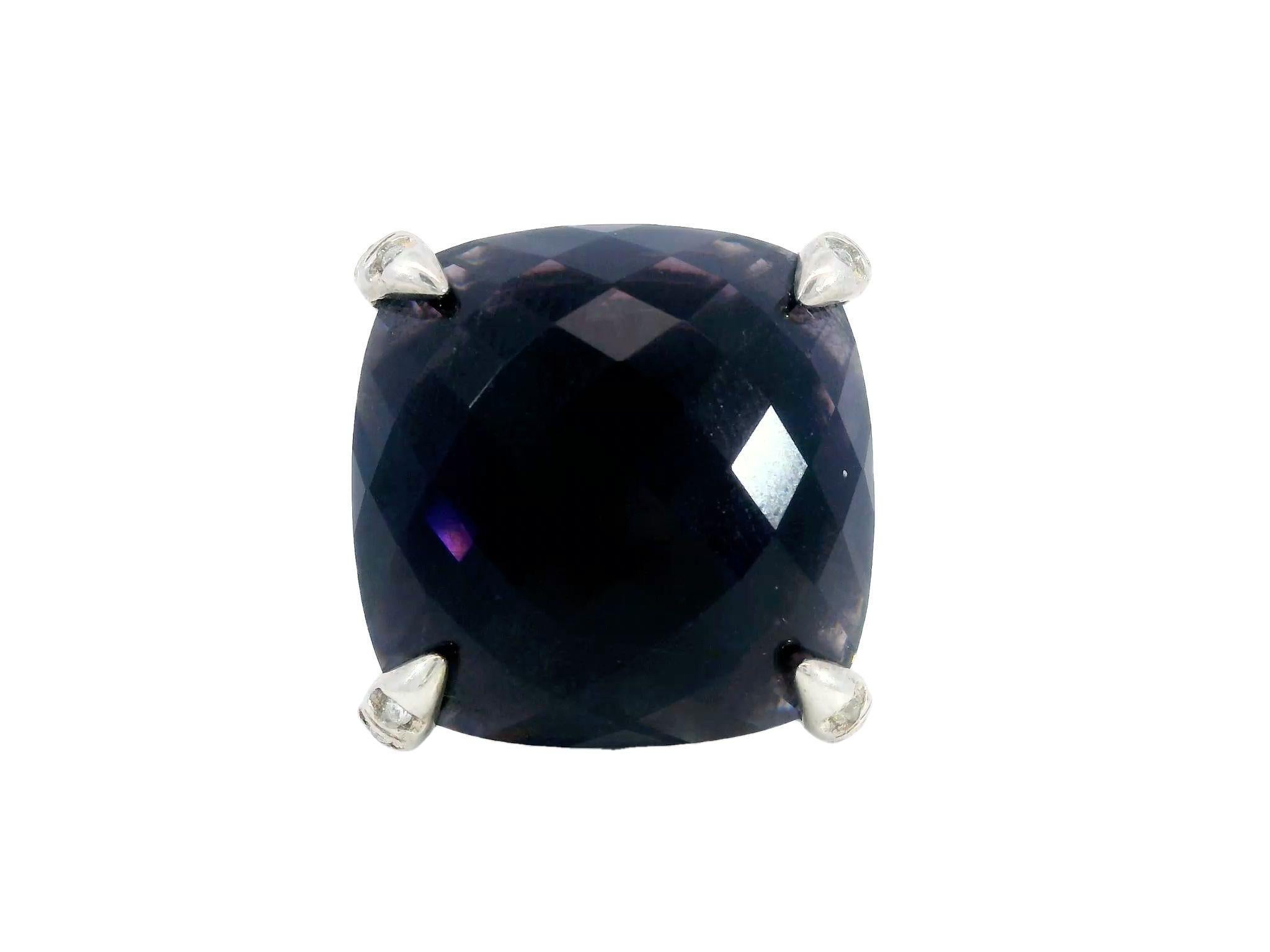 David Yurman Purple Amethyst Ring 14MM Sterling Silver with Diamonds In Good Condition In Fairfield, CT