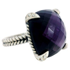 David Yurman Purple Amethyst Ring 14MM Sterling Silver with Diamonds