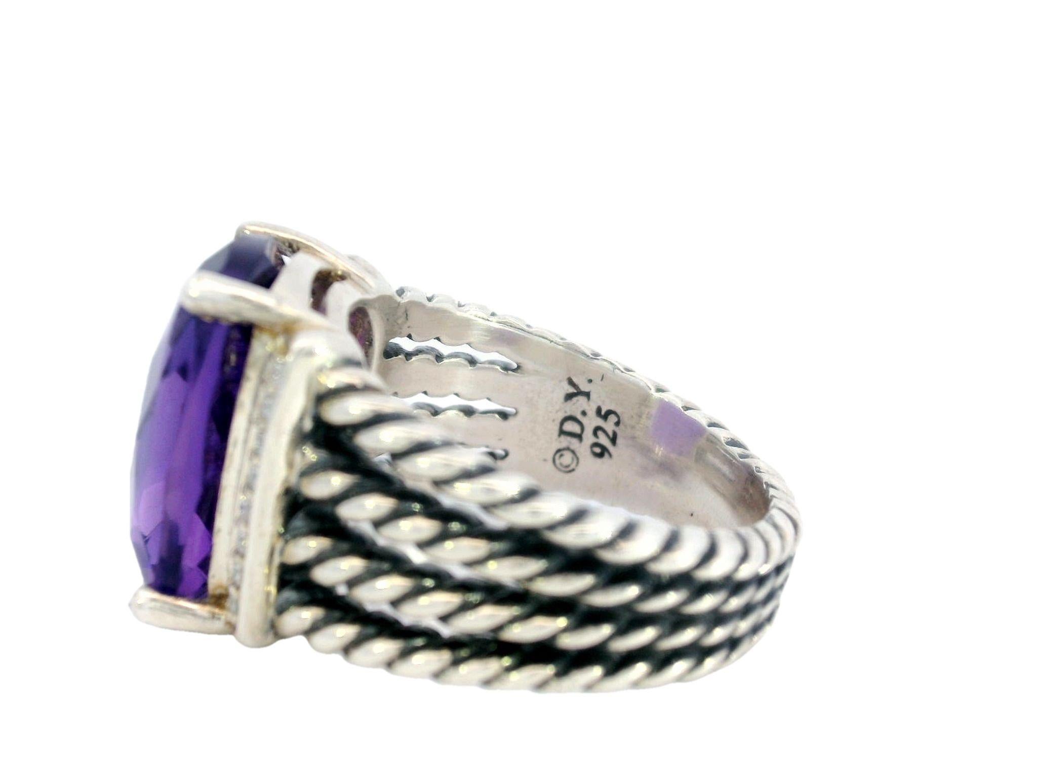 David Yurman Purple Amethyst Sterling Silver Rope Ring with Diamonds For Sale 1