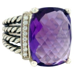 David Yurman Anillo de cuerda de plata de ley con amatista morada y diamantes