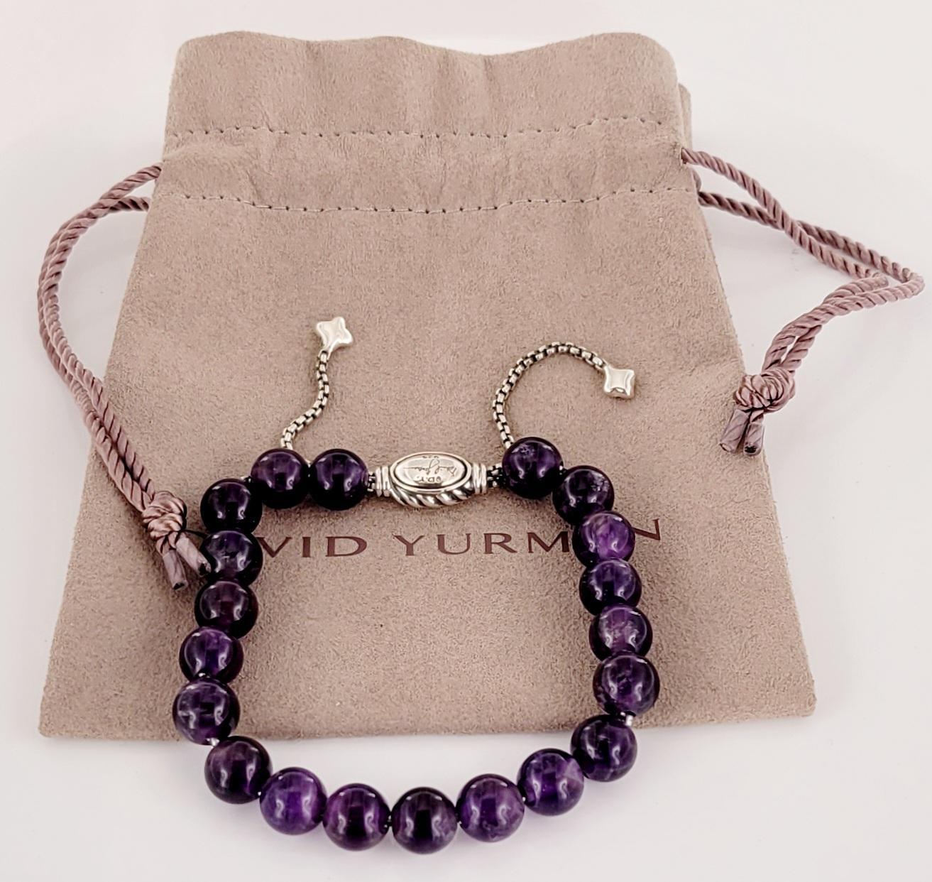 Taille ronde David Yurman, bracelet de perles spirituelles en argent sterling et onyx violet 8 mm en vente