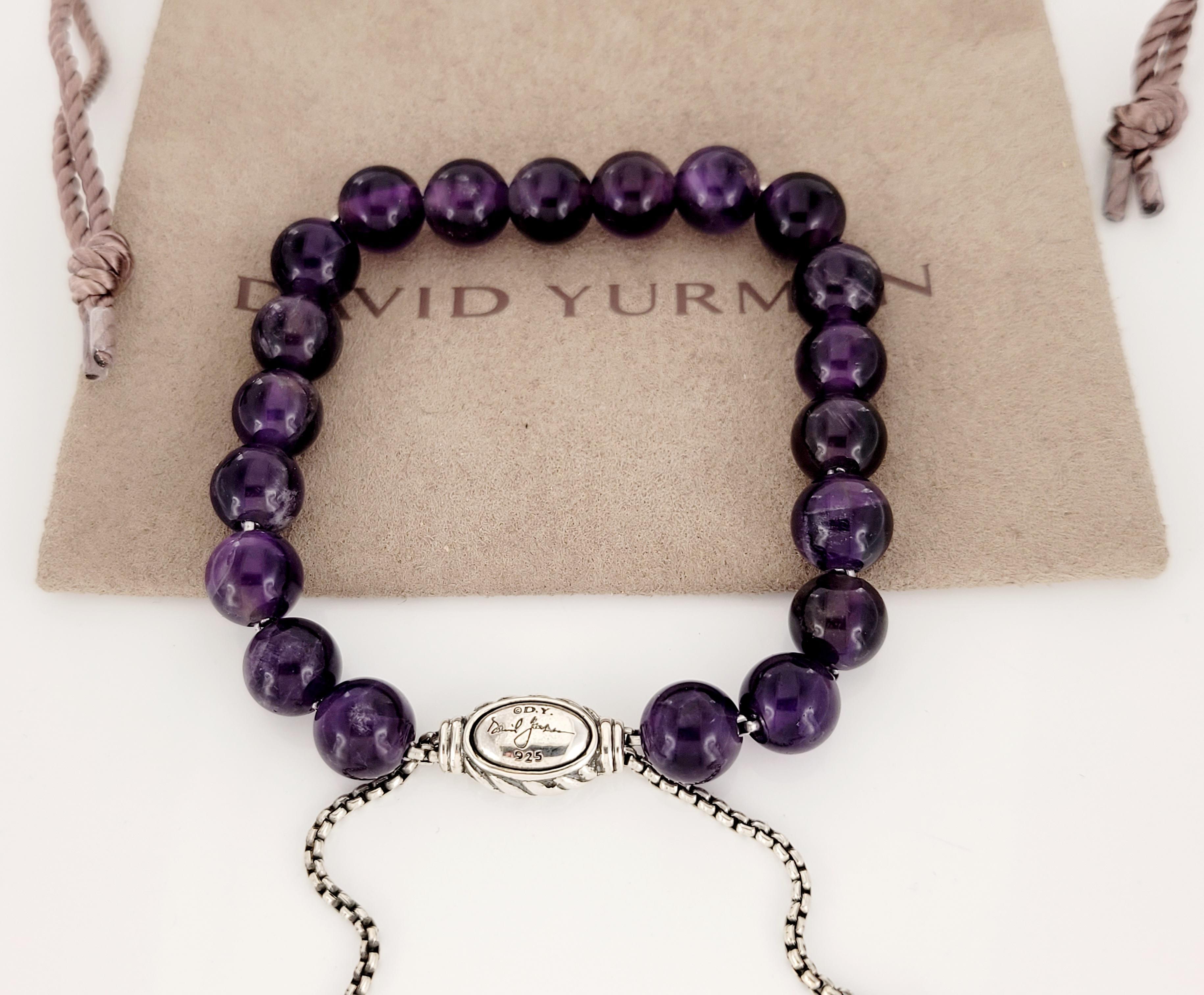 Round Cut David Yurman Purple onyx Sterling Silver Spiritual bead bracelet 8mm For Sale