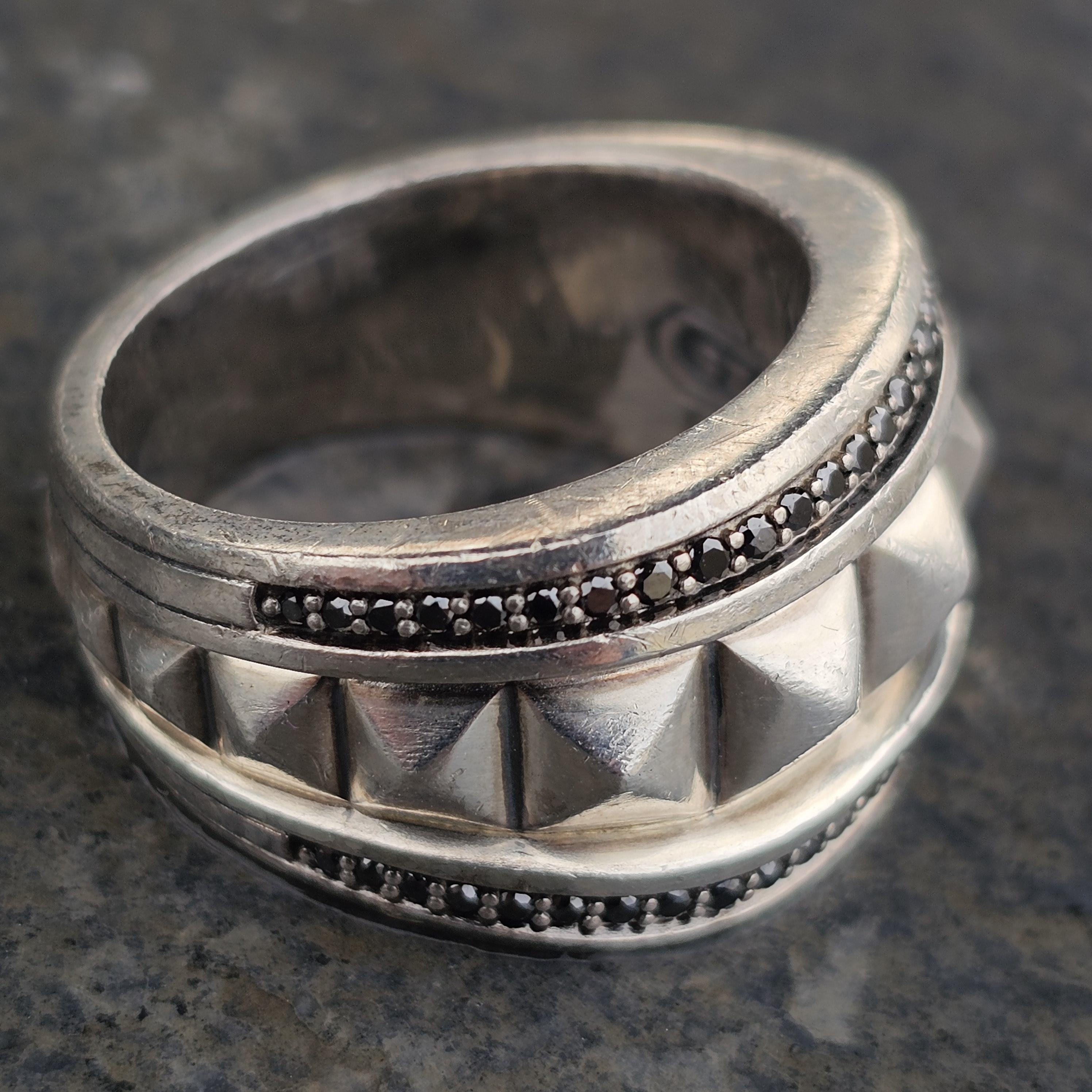 David Yurman Pyramiden Siegelring Band Schwarzer Diamant .45ct sz 11 1250 im Angebot 1