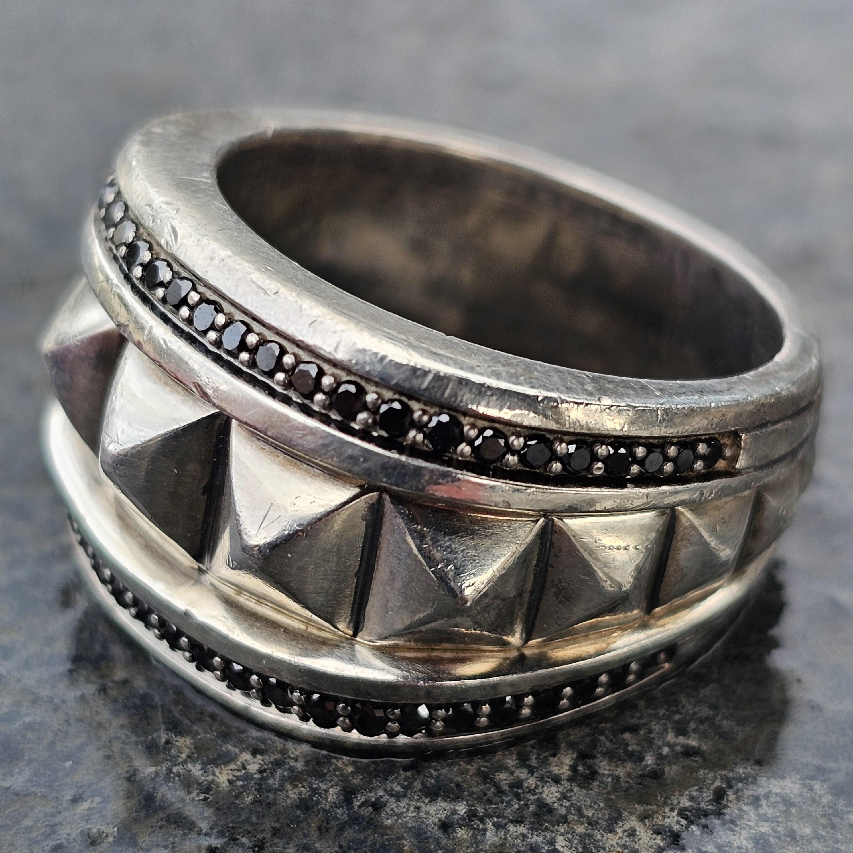 David Yurman Pyramiden Siegelring Band Schwarzer Diamant .45ct sz 11 1250 im Angebot 3
