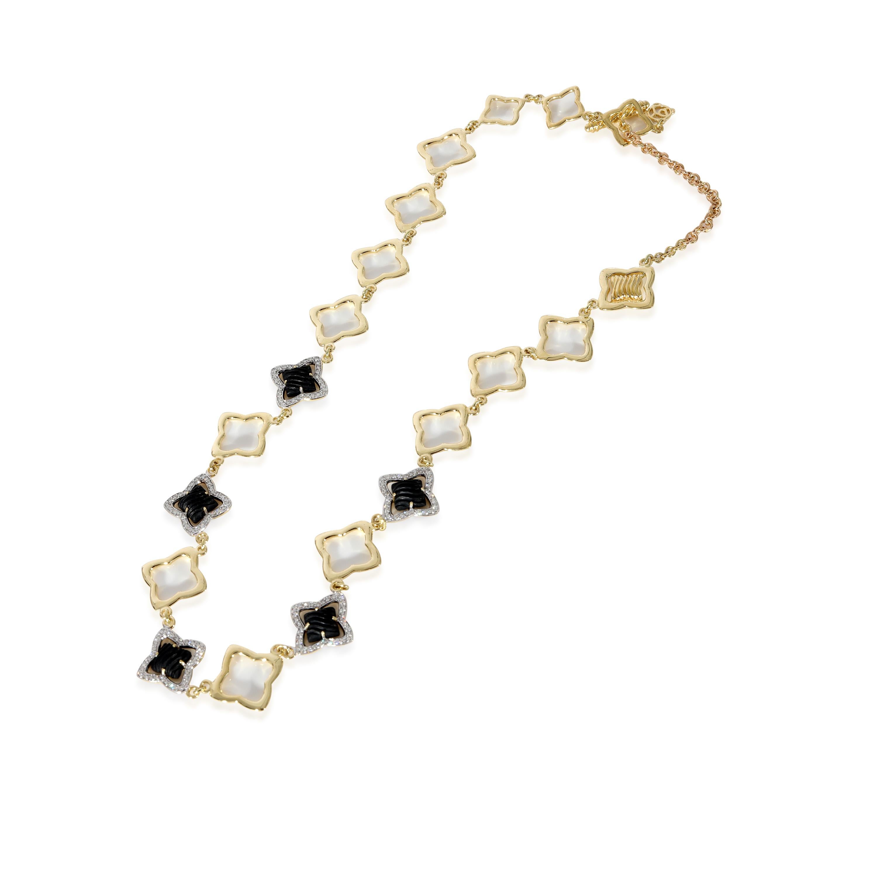 David Yurman Quadrofoil Onyx Diamond Necklace in 18k Yellow Gold 1.75 CT
 
 PRIMARY DETAILS
 SKU: 128155
 Listing Title: David Yurman Quadrofoil Onyx Diamond Necklace in 18k Yellow Gold 1.75 CT
 Condition Description: Retails for 9995 USD. In