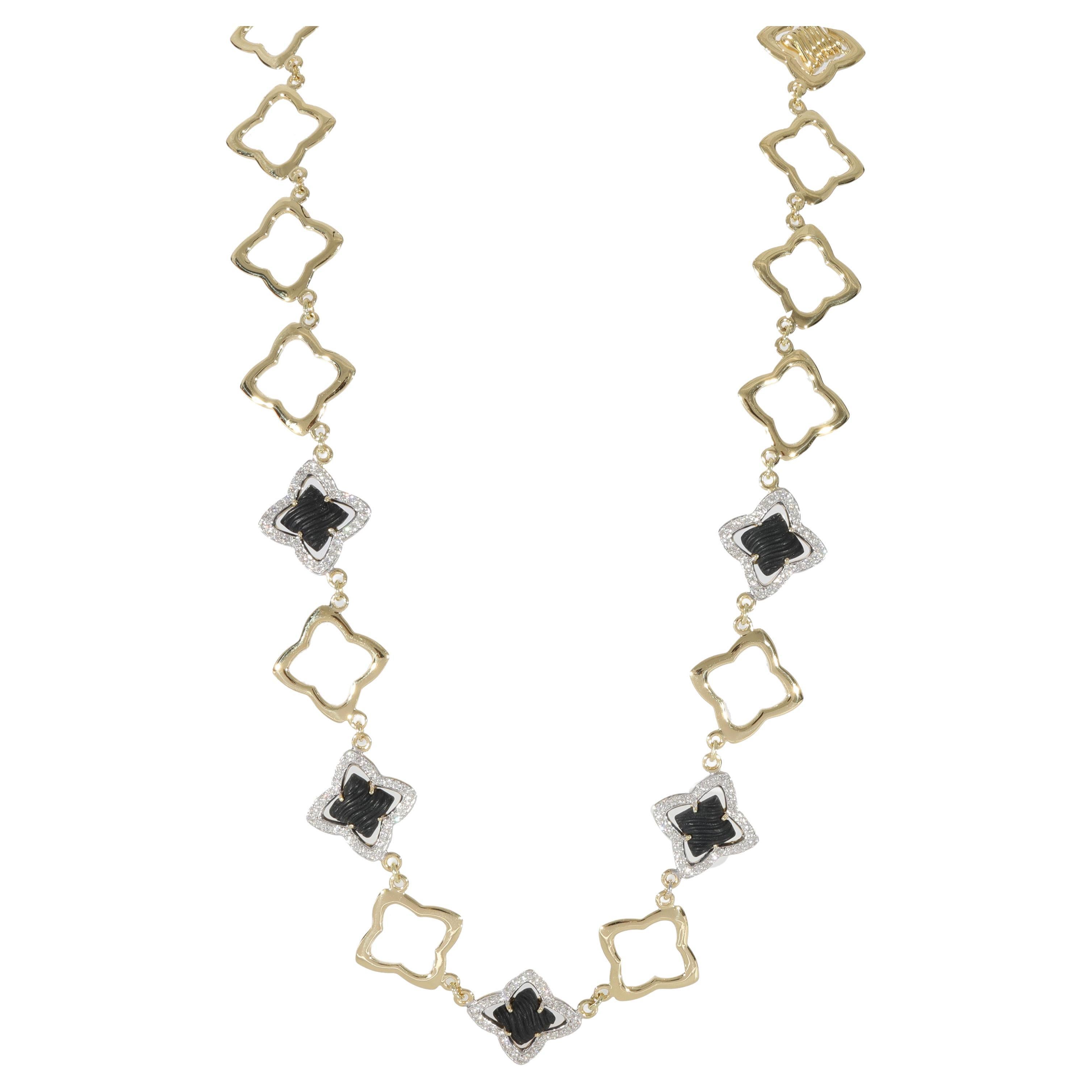 David Yurman Quadrofoil Onyx Diamond Necklace in 18k Yellow Gold 1.75 CT For Sale