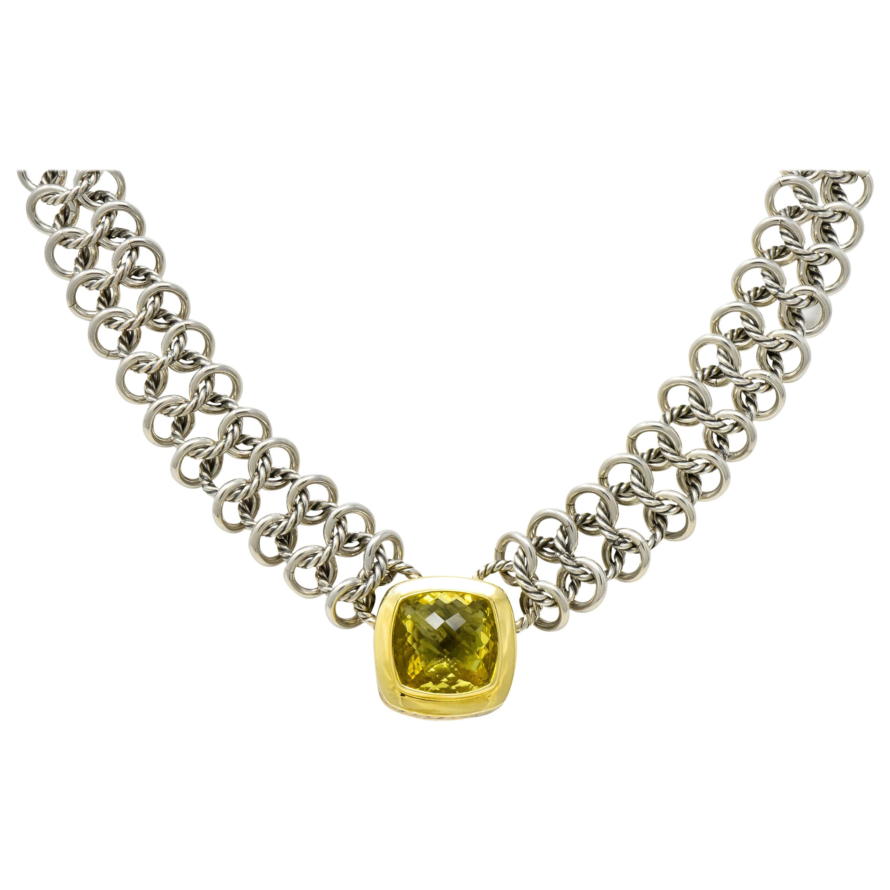 David Yurman Quartz 18 Karat Gold Woven Sterling Silver Link Chain Necklace